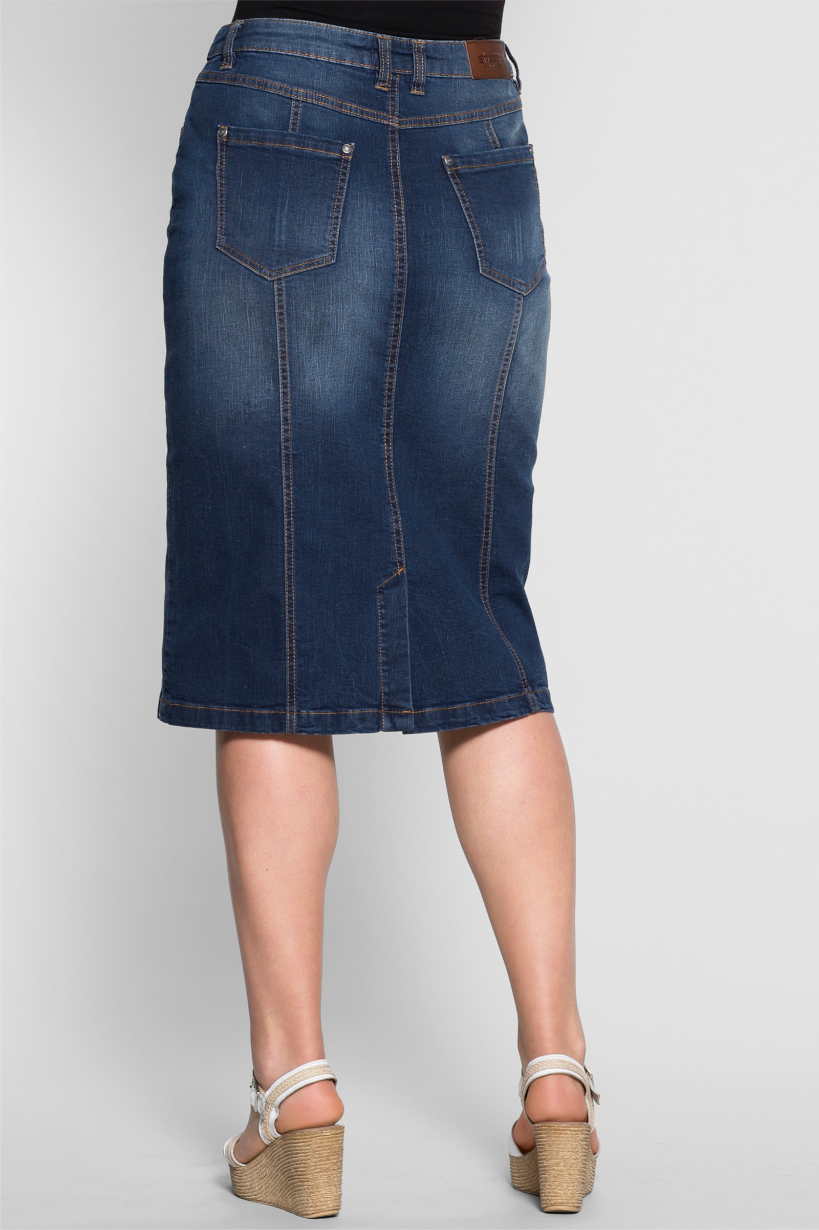 sheego Jeansrock mit Teilungsnähten - dark blue denim