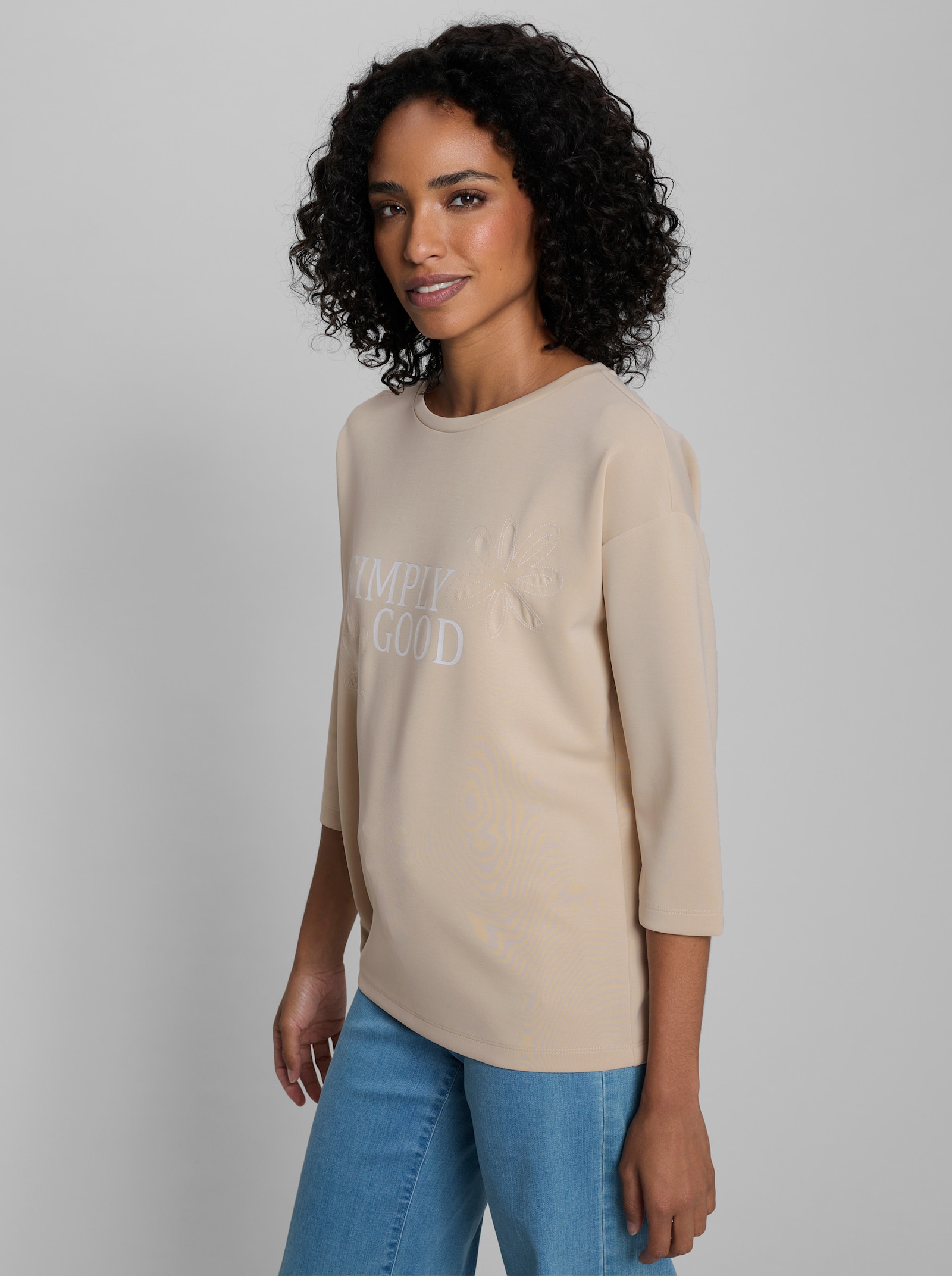 heine Sweatshirt mit Stickerei - sand
