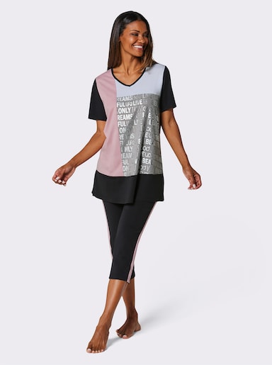 wäschepur Caprianzug mit Colour-Blocking und Galonstreifen - schwarz-hortensie