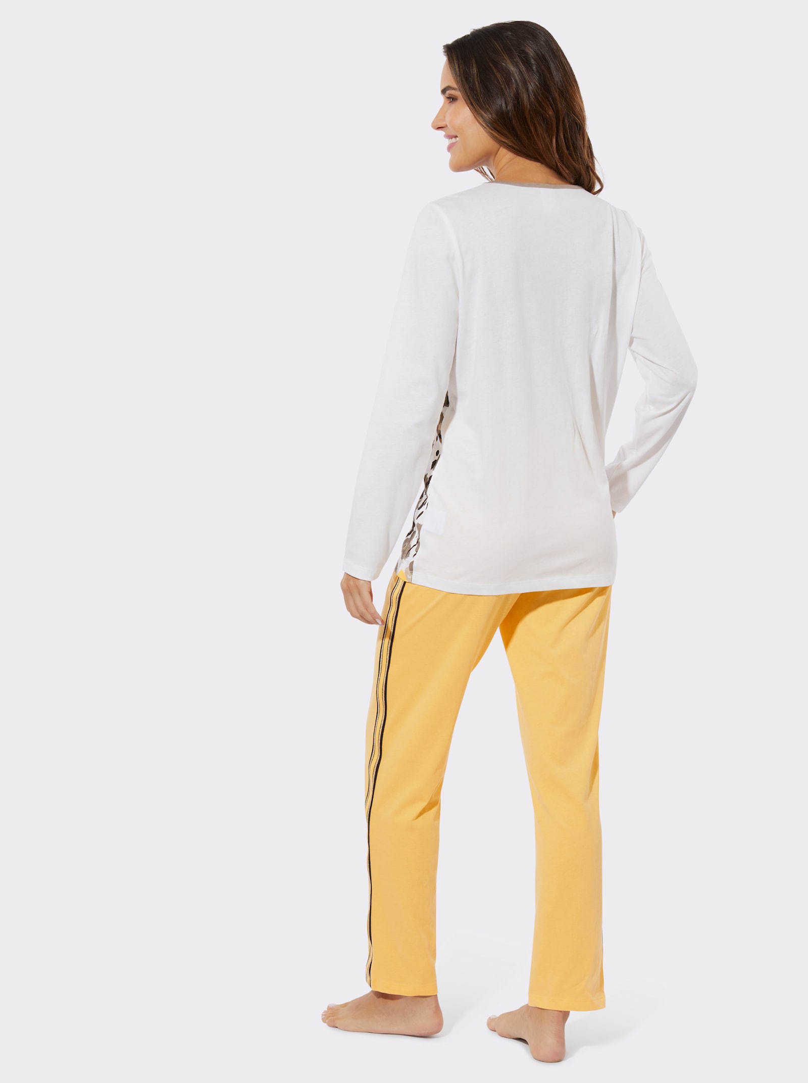 Pyjamas med bårdtryck - gräddvit-gul, tryckt