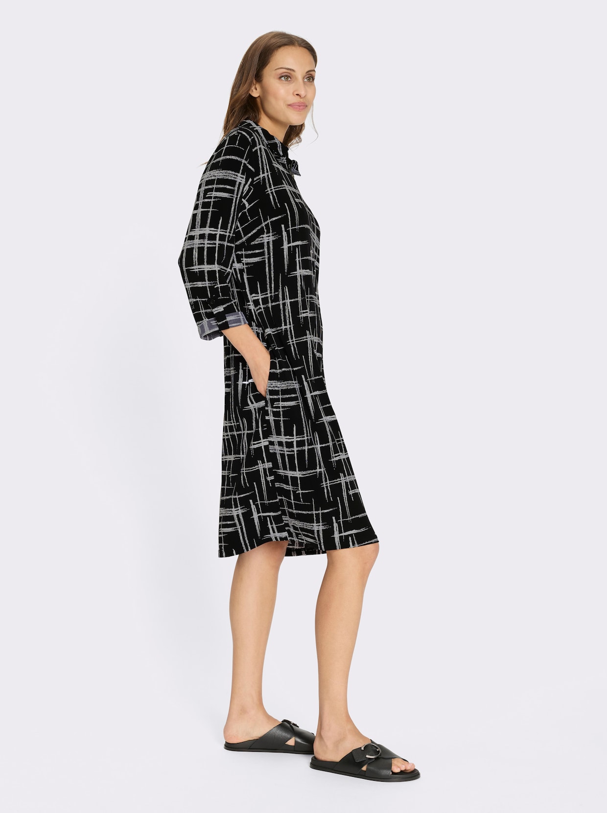 Druckkleid - schwarz-weiß-bedruckt