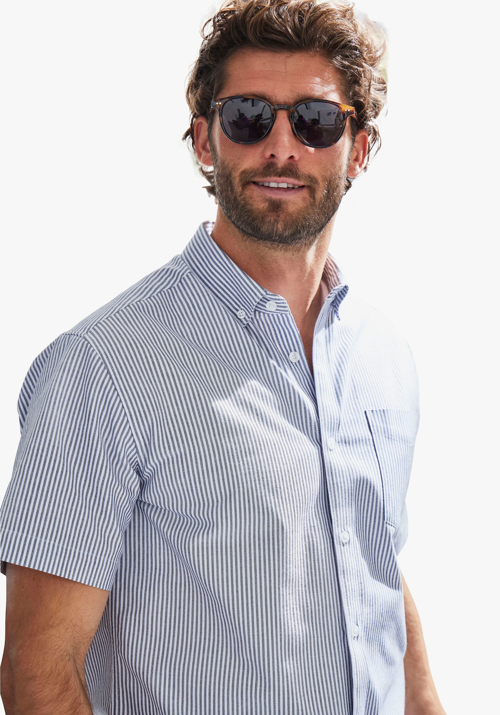 H.I.S Kurzarmhemd - anthrazit / weiss