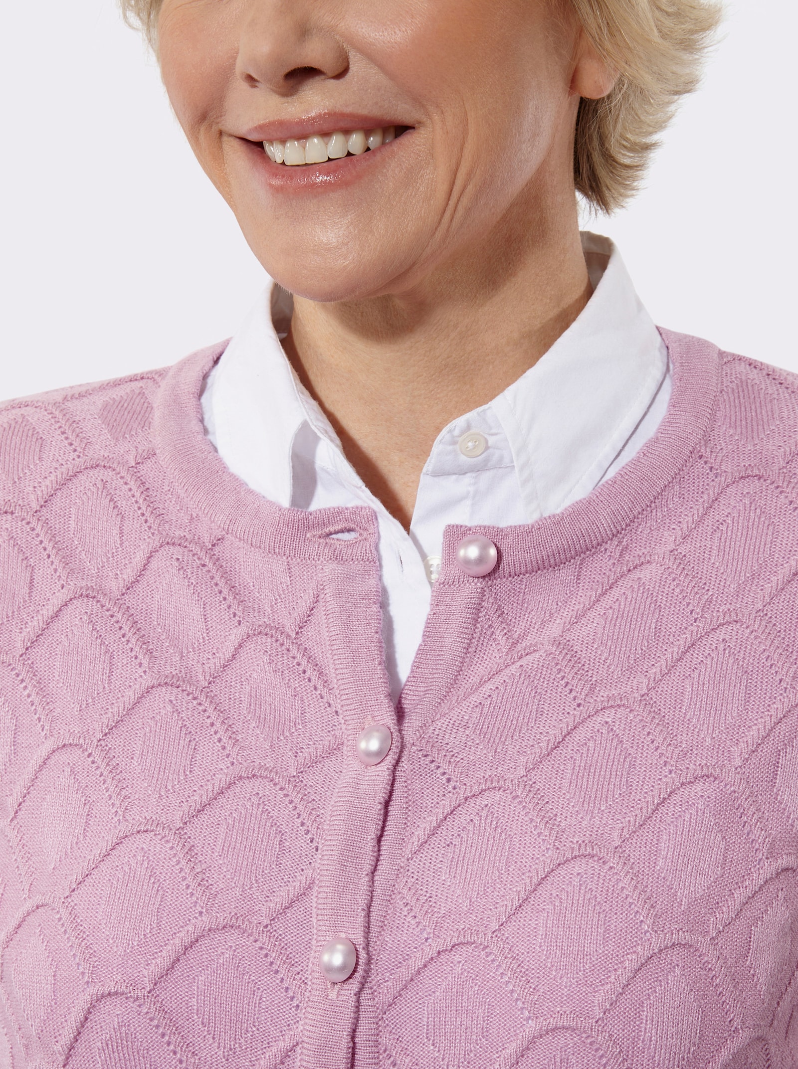 Strickjacke mit Rauten-Muster - rosé