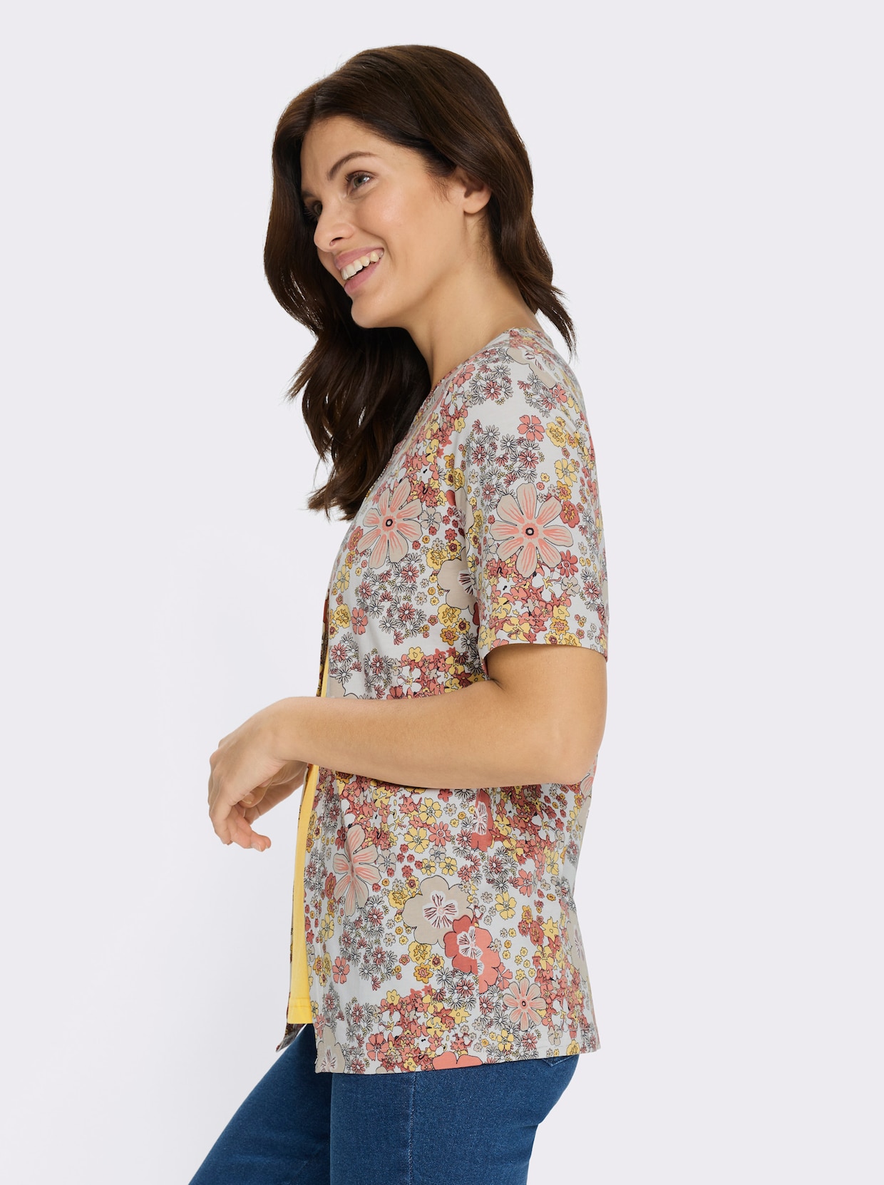 2-in-1-Shirt mit floralem Muster - ecru-papaya-bedruckt