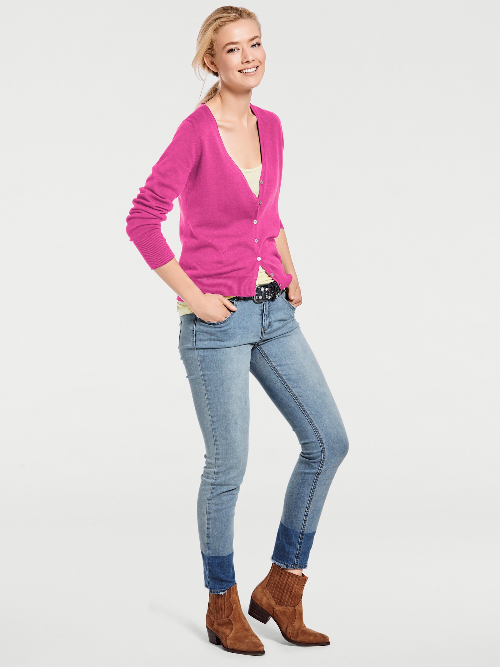 heine Veste en tricot fin style cardigan - fuchsia