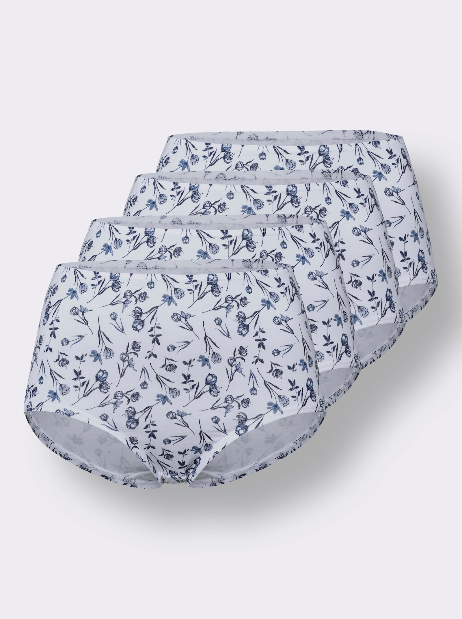 Nohavičky, zvýš. pás, 2-itý klin, kvet. potlač - tmavomodrá potlač