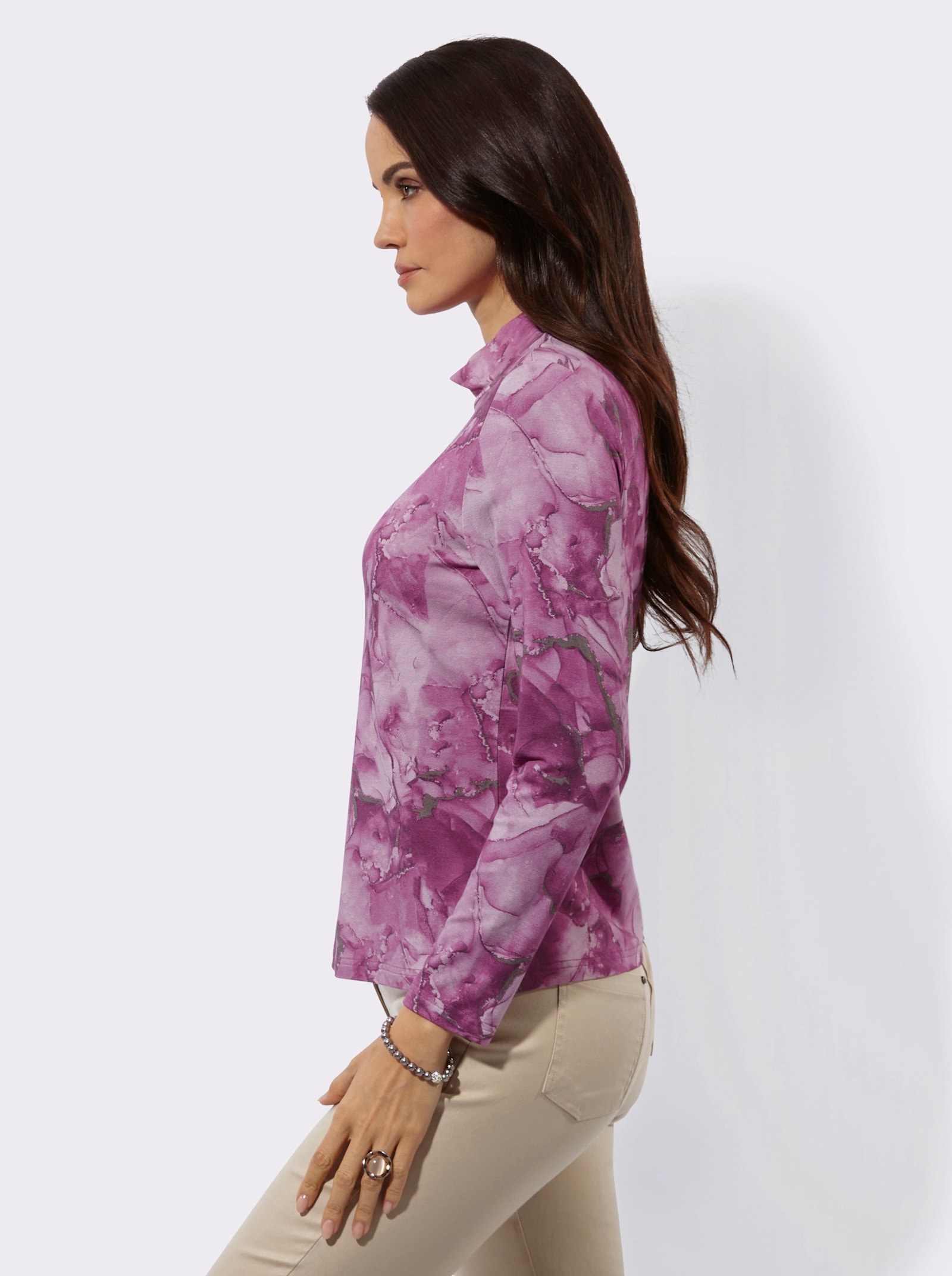 Stehkragenshirt mit Allover-Druck - malve-dunkelblau-bedruckt