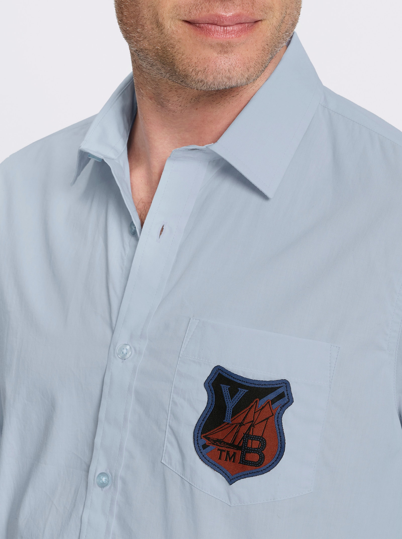 Catamaran Langarmhemd aus reiner Baumwolle, Popeline - hellblau