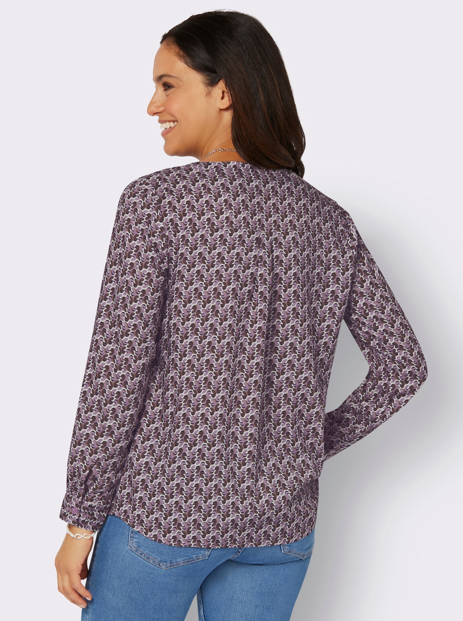 Druckbluse aus Viskose in ECOVERO-Qualität - mauve-dunkeltaupe-bedruckt