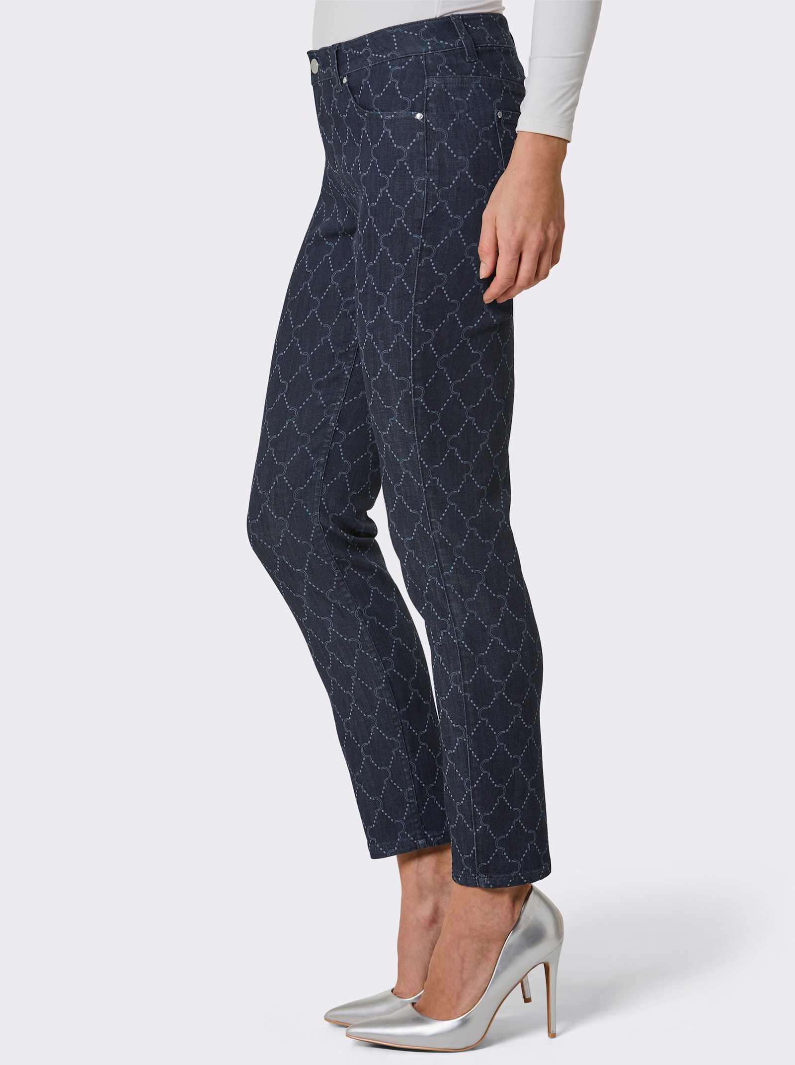 CREATION L PREMIUM 5-Pocket-Jeans mit Print-Dessin - dark blue