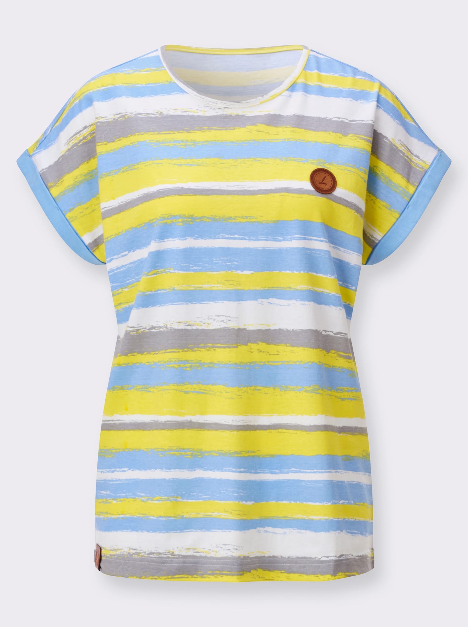 Ringelshirt aus Bio-Baumwolle - limone-himmelblau-geringelt