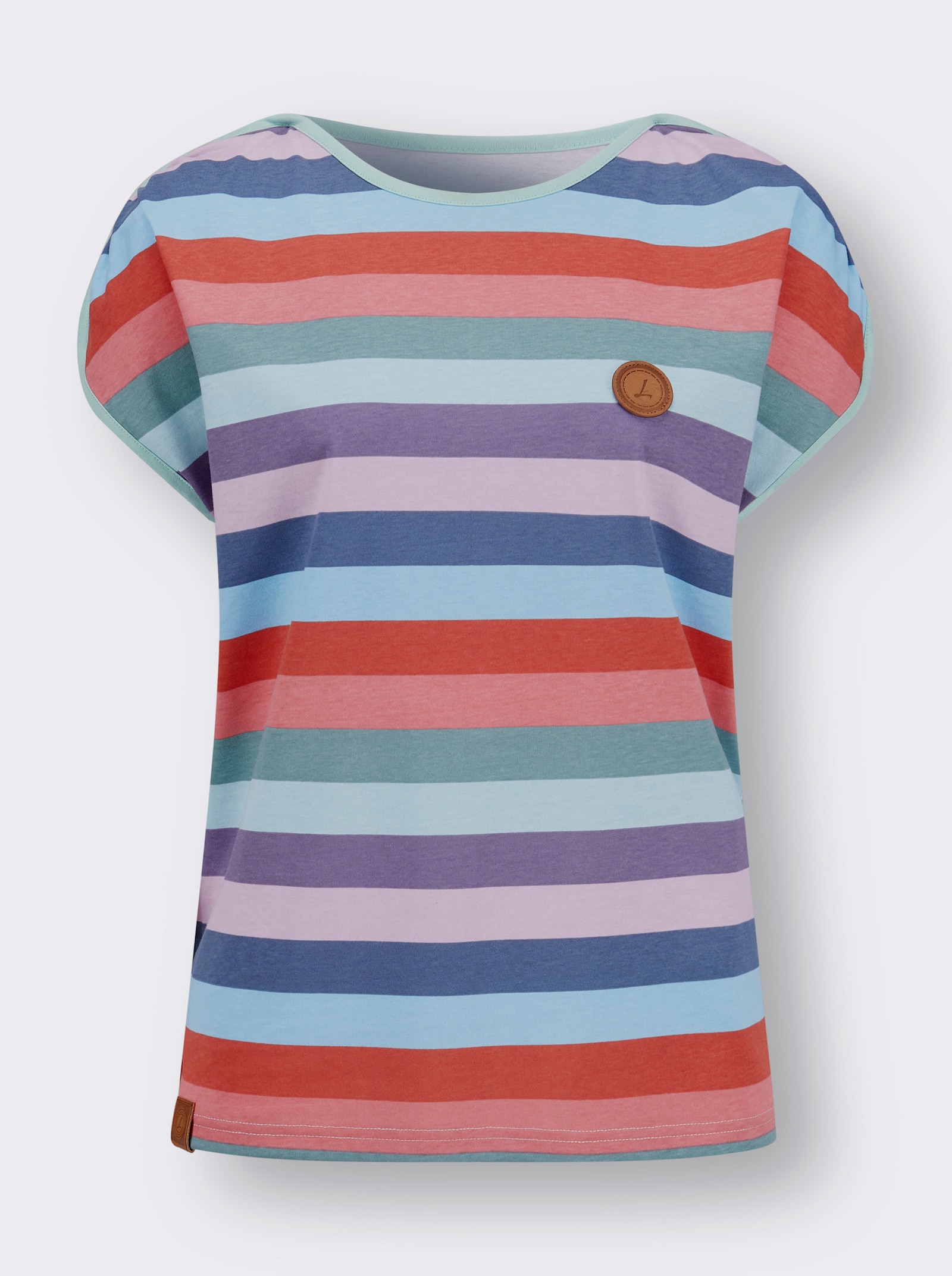 Randig topp med båtringning - mint-ljusrosa-randig