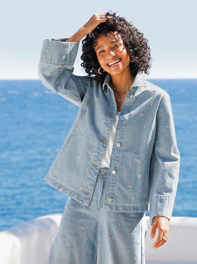 heine Jeansjacke mit Blumenstickerei - blue-bleached-gemustert