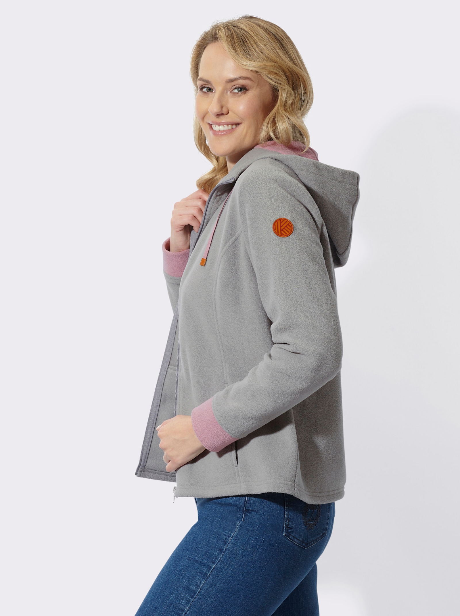 Fleecejacke mit Kapuze - steingrau-mauve