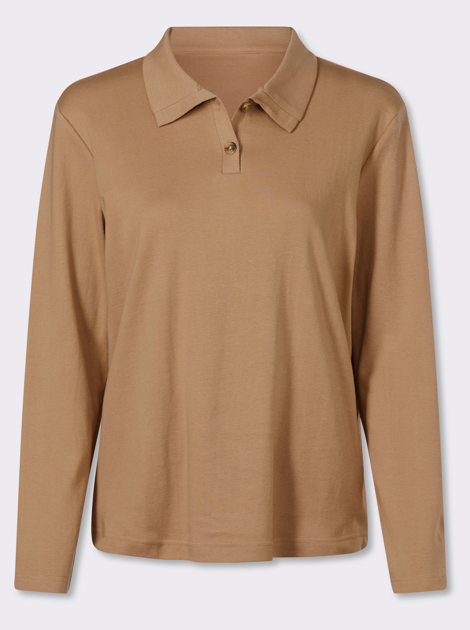 Langarmshirt mit Knöpfen in Horn-Optik - camel
