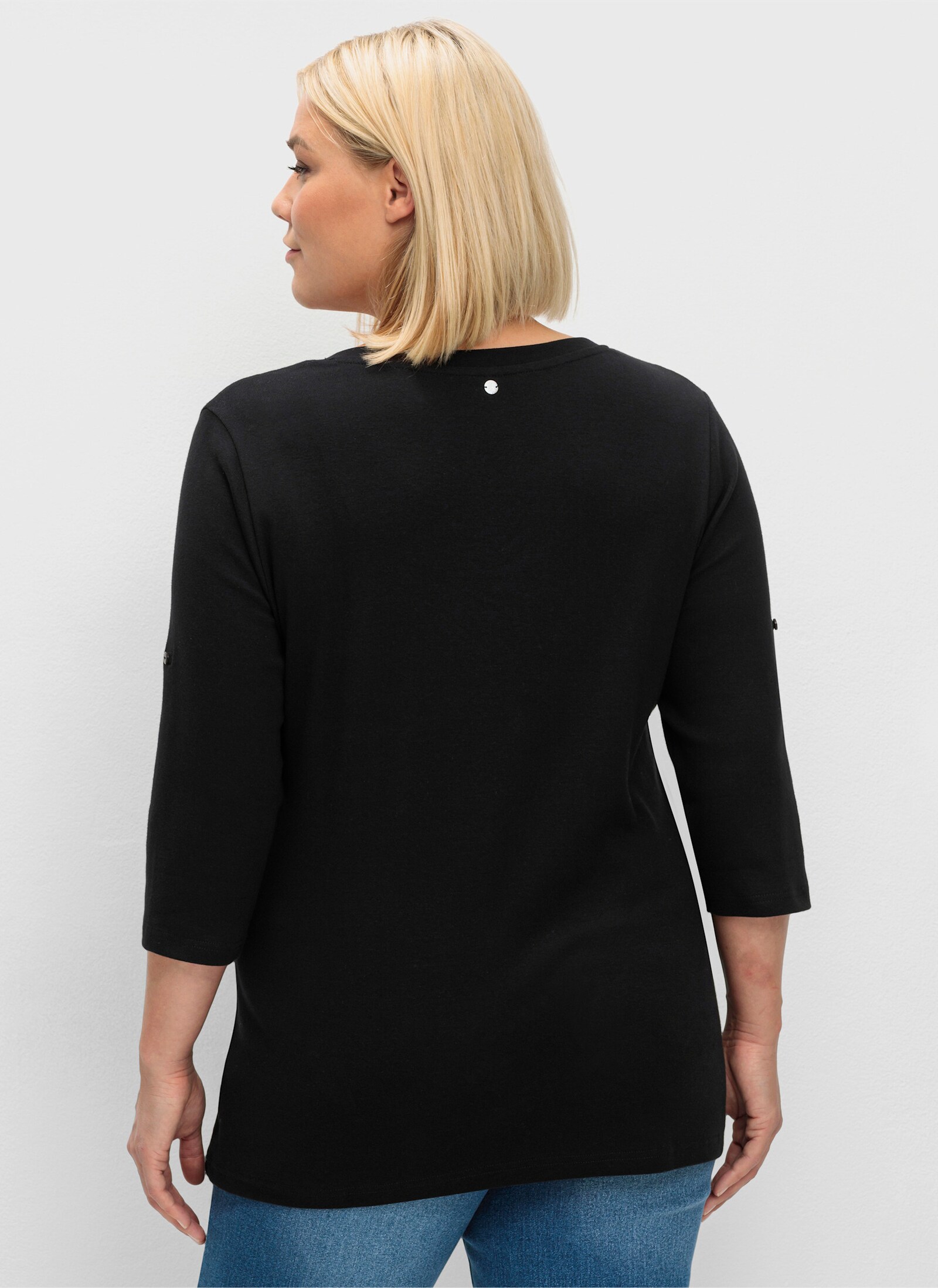 sheego 3/4-Arm-Shirt mit Henleykragen - schwarz