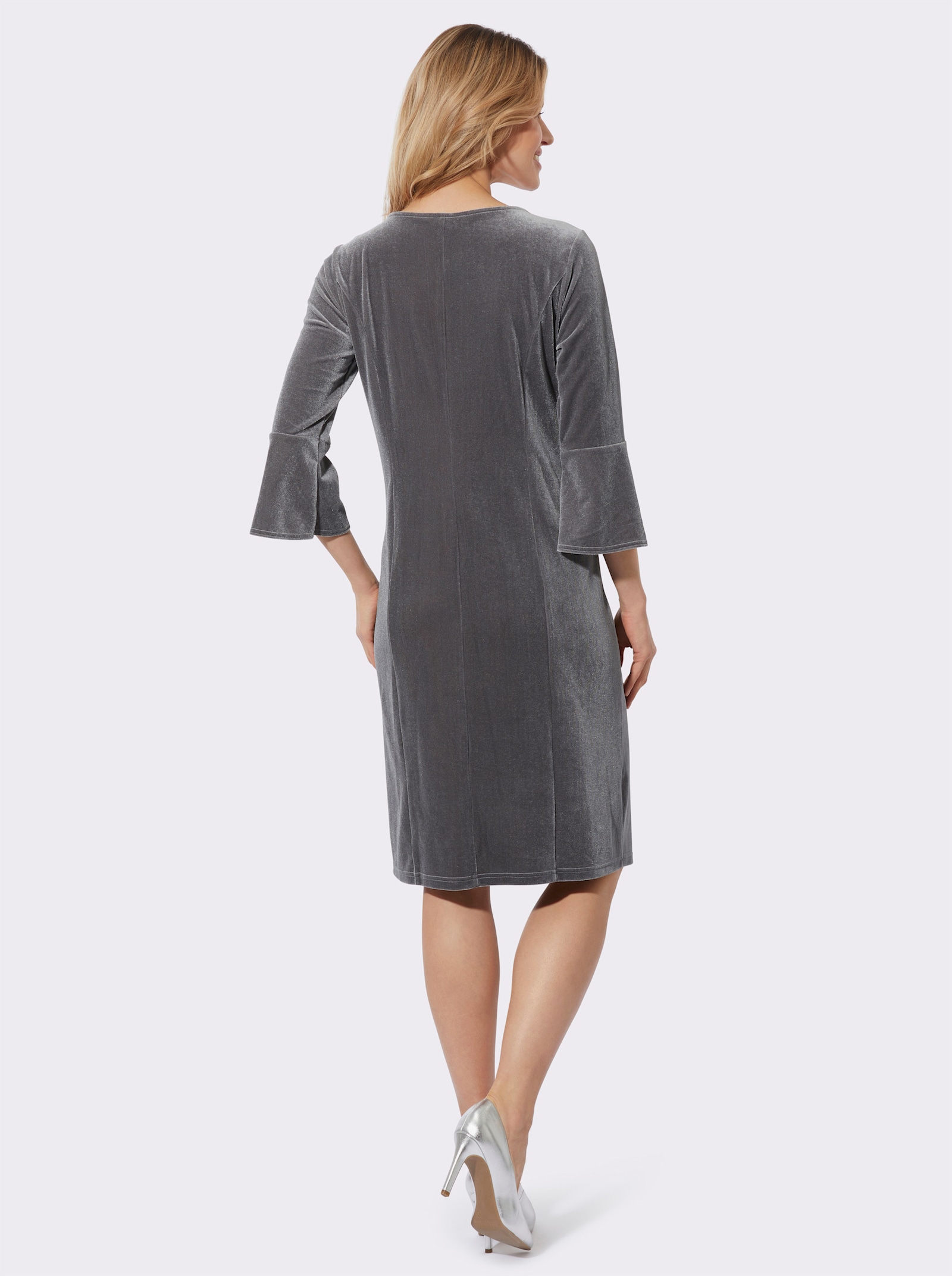 Samtkleid mit Volants - anthrazit