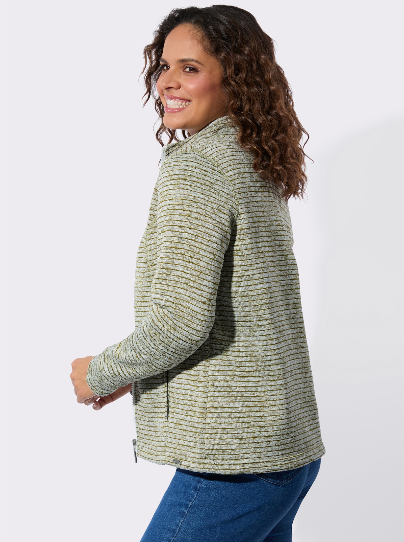 Strickfleecejacke mit Nahttaschen - schilf-meliert