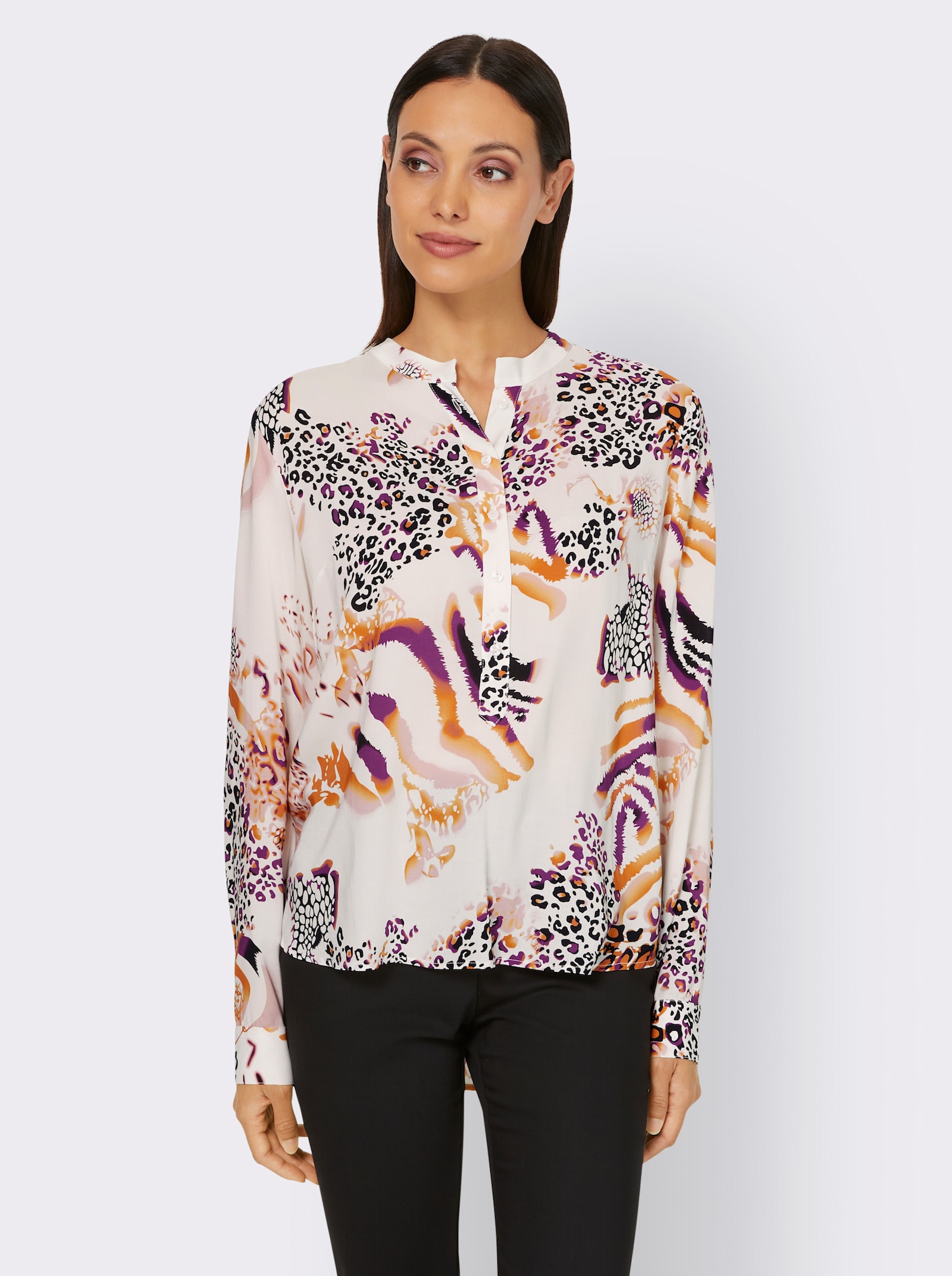 heine Druckbluse hinten länger geschnitten - mauve-rosé-bedruckt