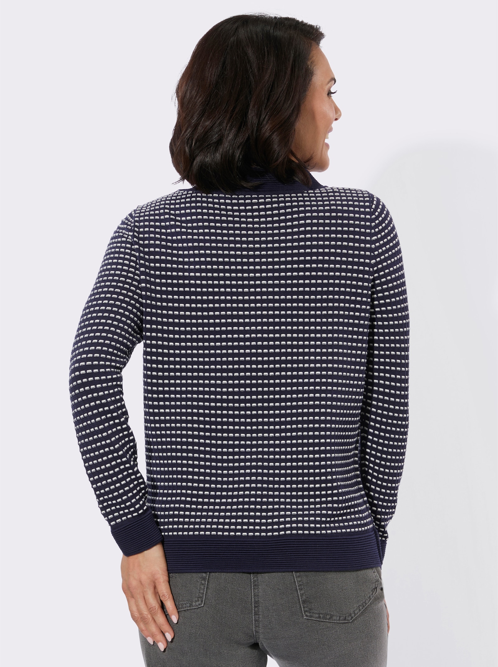 Rundhalspullover in pflegeleichter Qualität - marine-ecru-gemustert