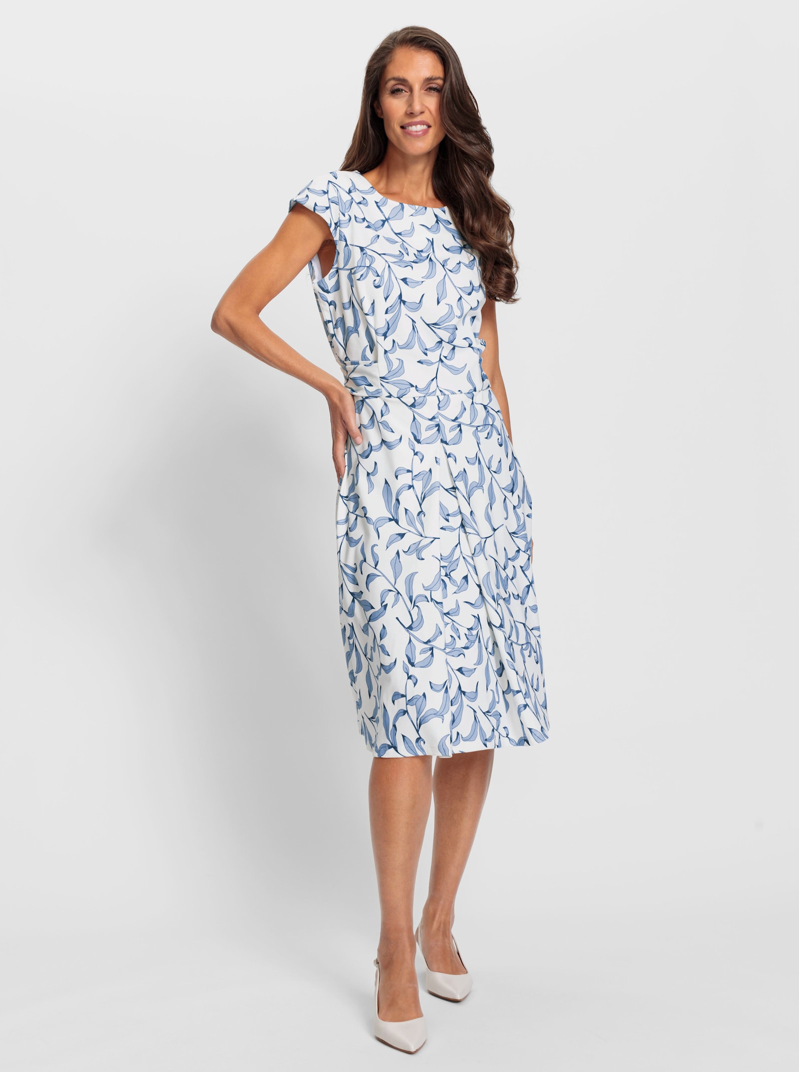 heine Robe fourreau avec ceinture à nouer - écru-bleu glacier imprimé