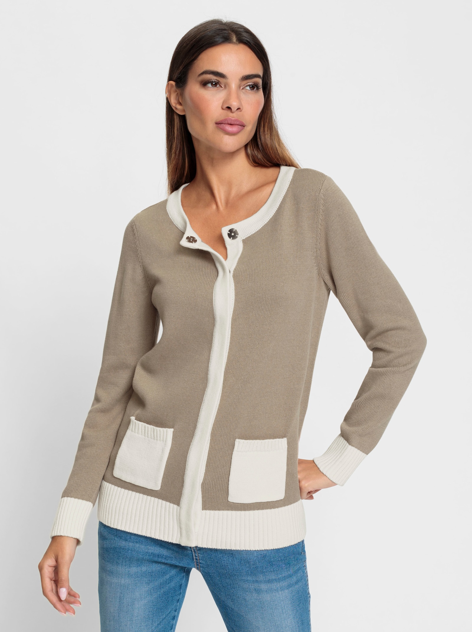 heine Cardigan met blinde drukknoopsluiting - sesam/ecru