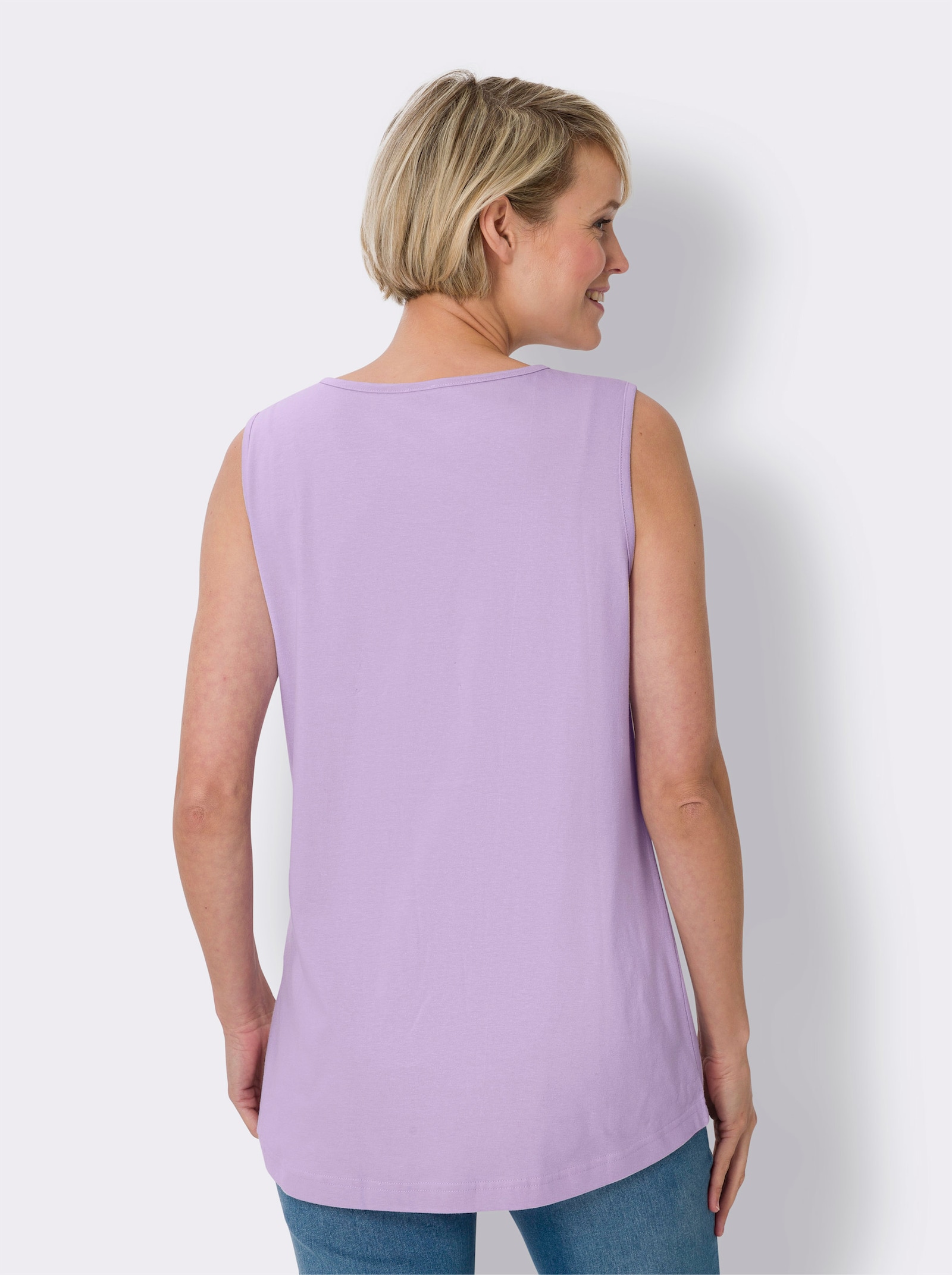 Lange top met afgeronde zoom - lila + mint