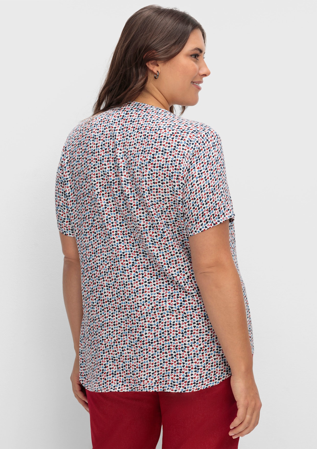 Druckbluse - ecru-erdbeere-bedruckt