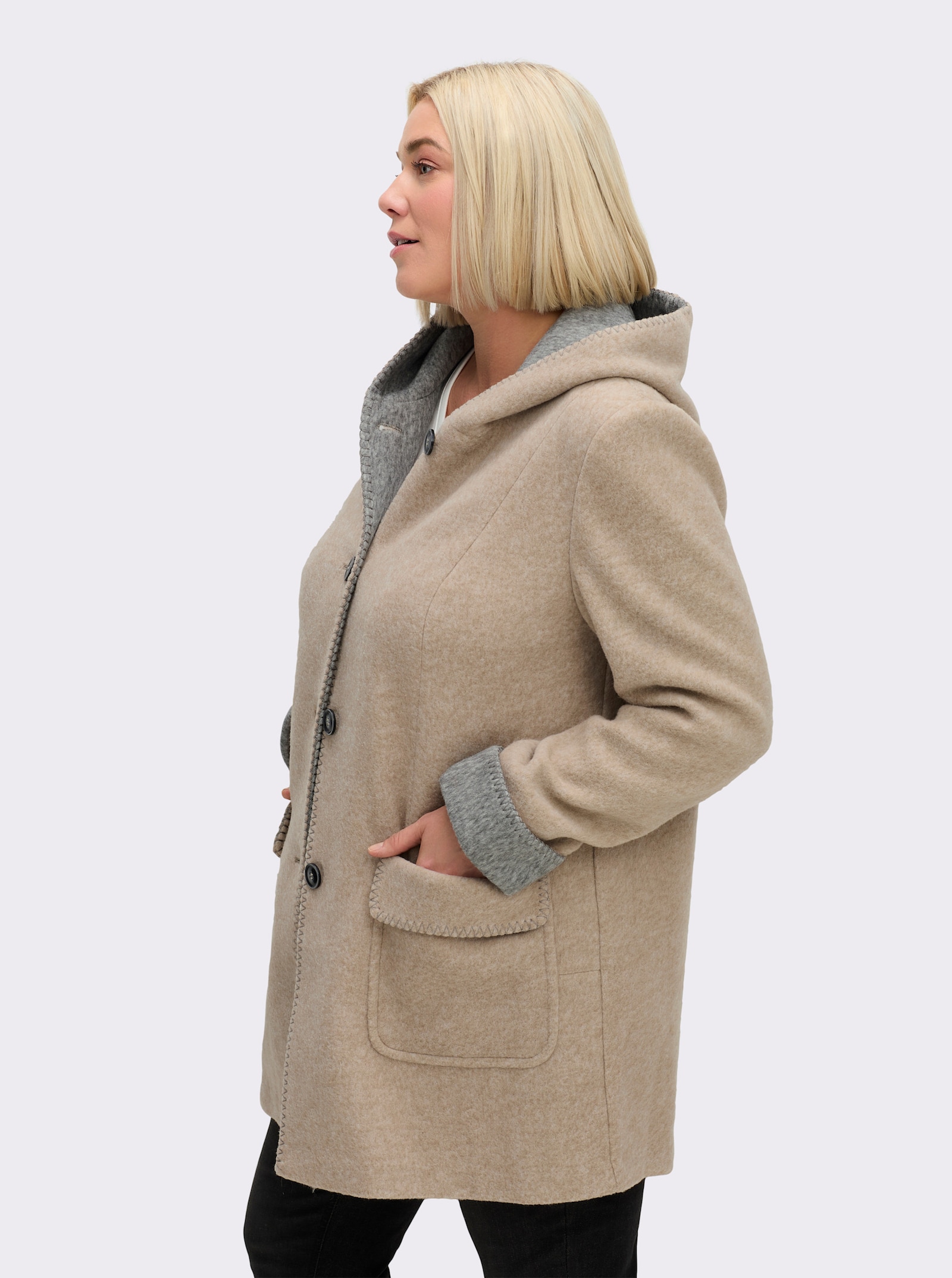 Kapuzenjacke in Woll-Optik - stein
