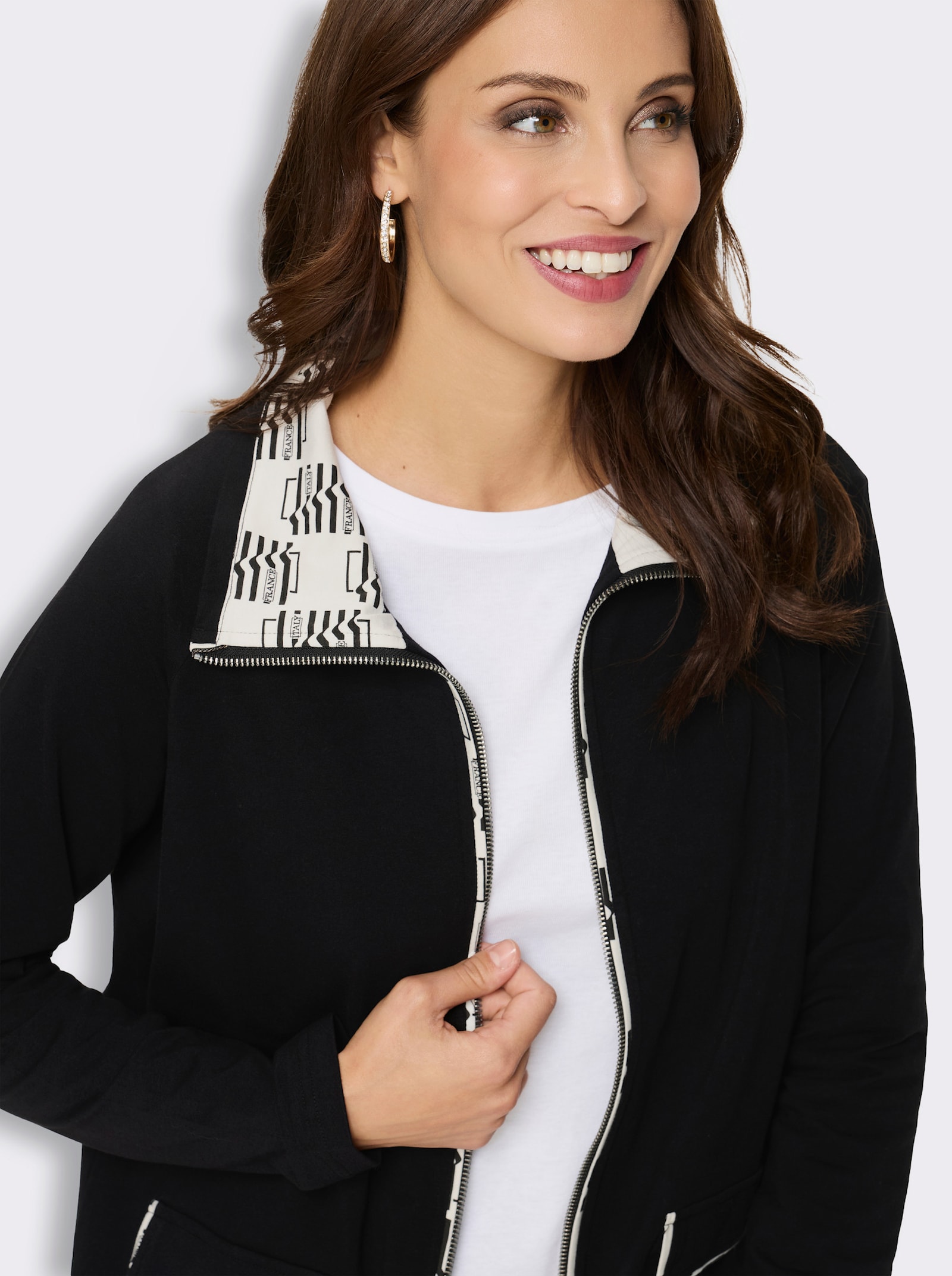 Shirtjacke mit aufgesetzten Pattentaschen - schwarz-ecru