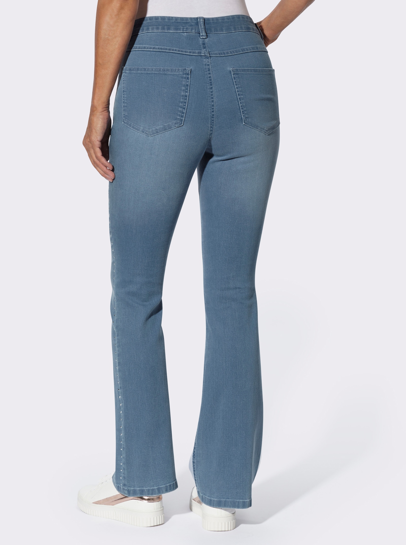Bootcut-Jeans mit Ziersteinchen - blue-bleached
