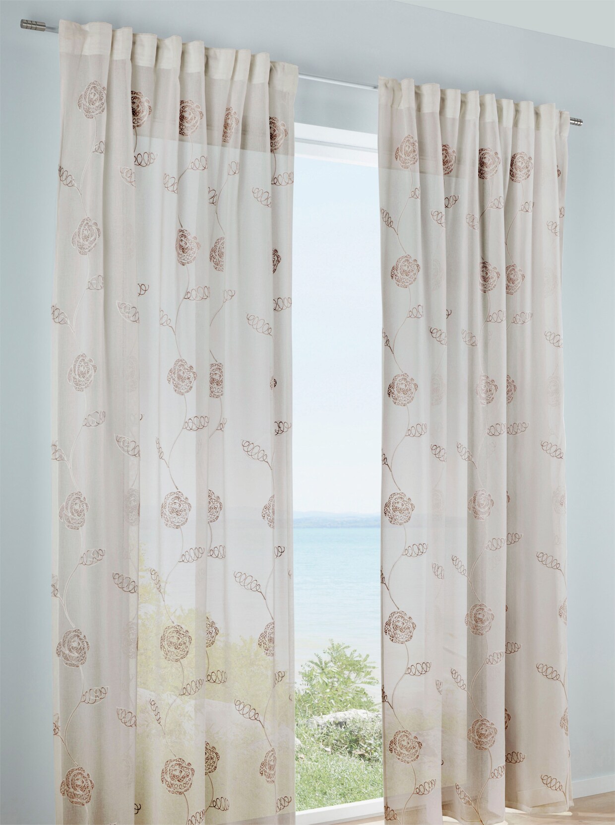 heine home Decoratieve vitrage - offwhite/roze