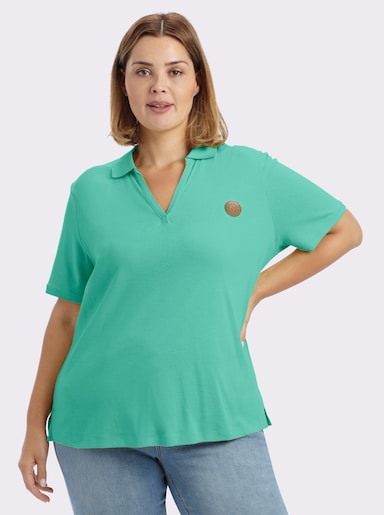 sheego Poloshirt mit V-Ausschnitt - blaugrün