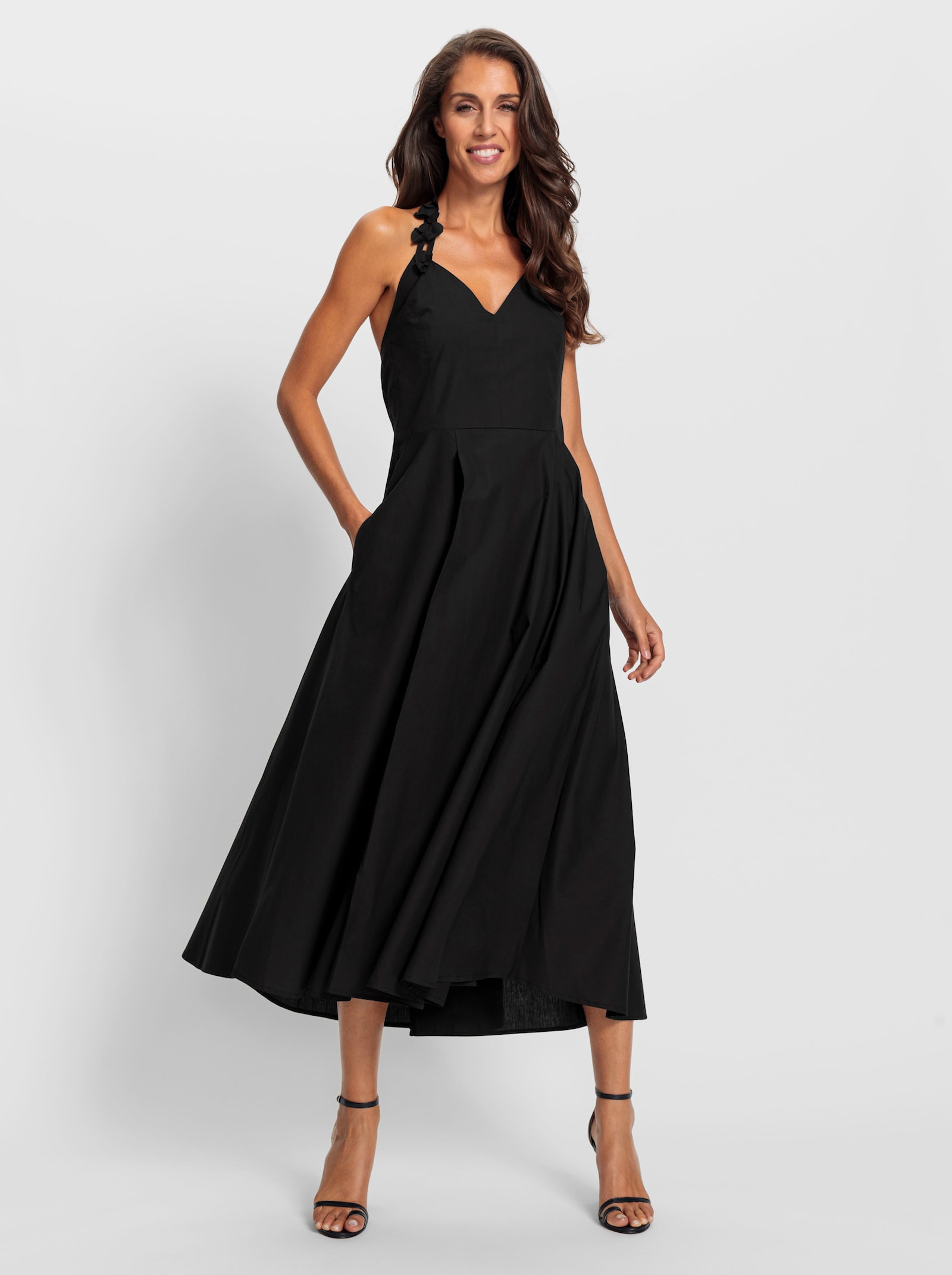 heine Neckholderkleid mit Blütenapplikation - schwarz