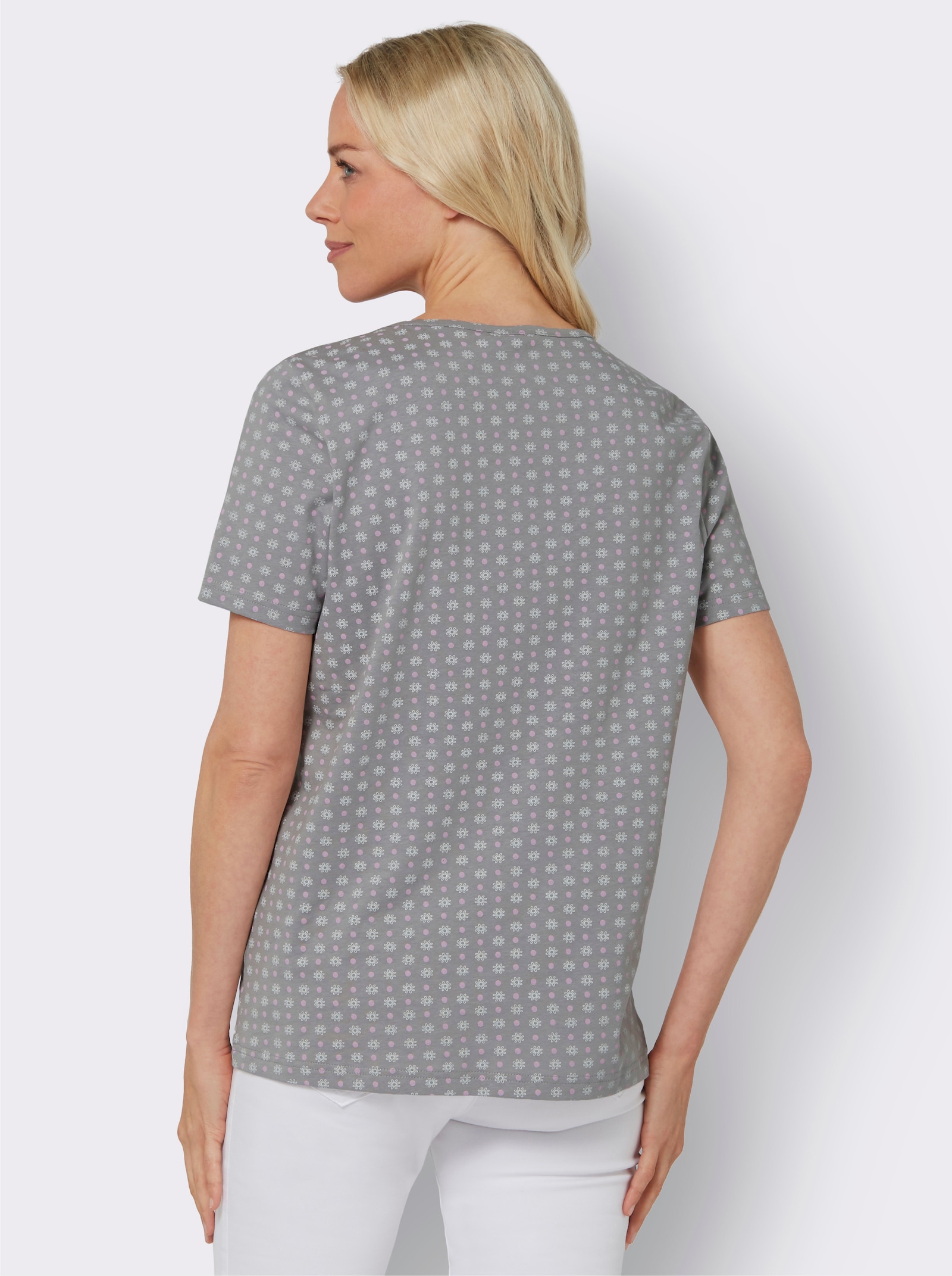 Kurzarmshirt im Minimaldessin - steingrau-gemustert