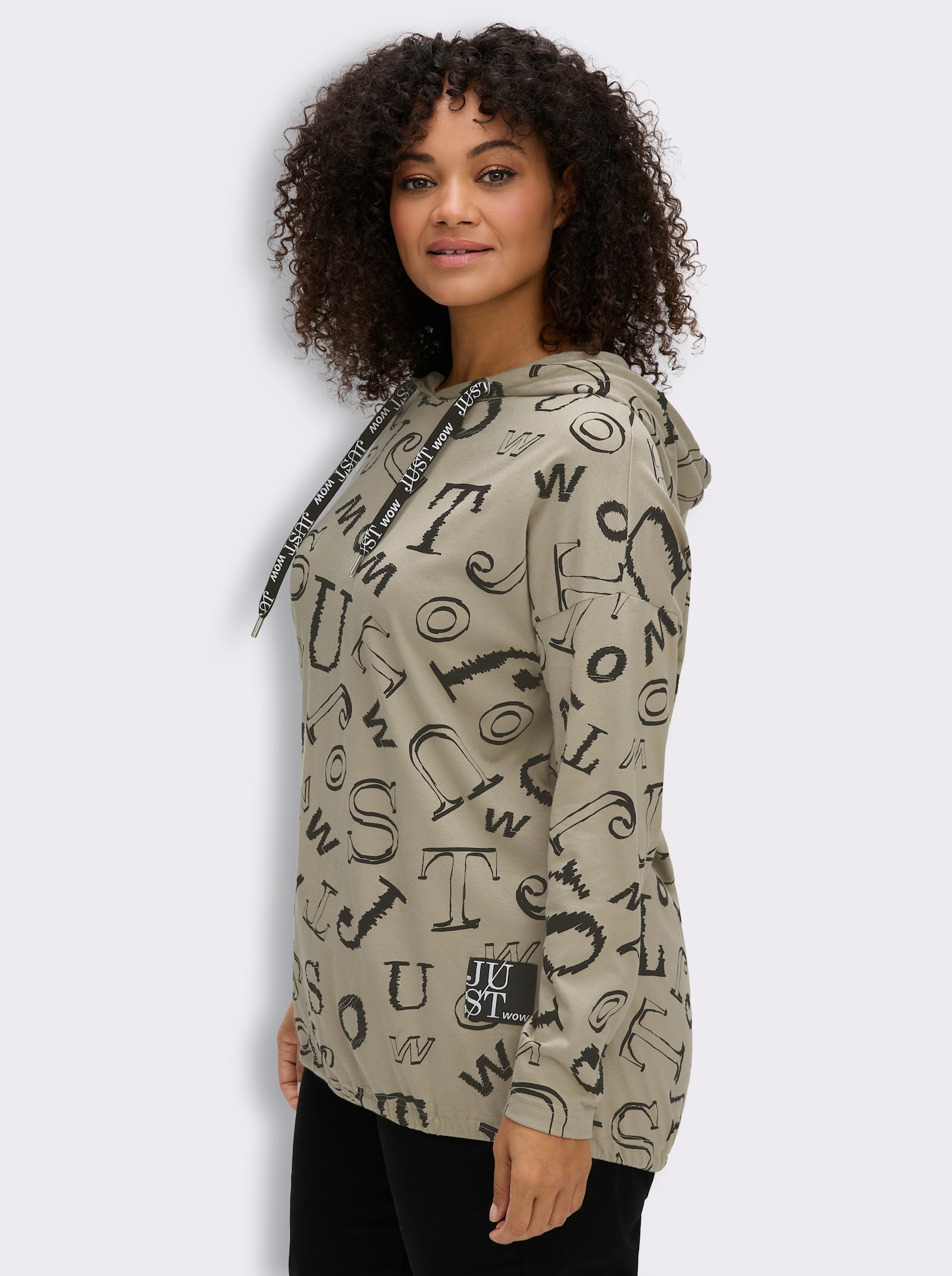 Longshirt im Lettering-Dessin - schlamm-schwarz