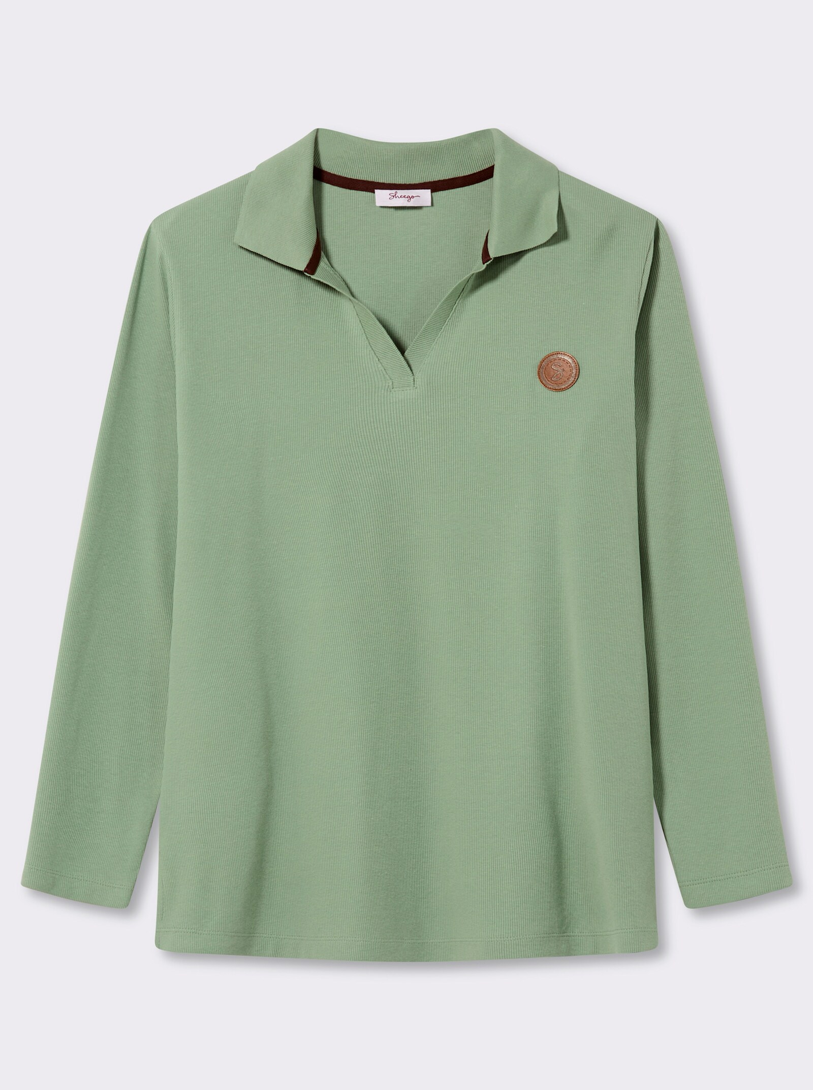 sheego Poloshirt mit offenem V-Ausschnitt - eucalyptus