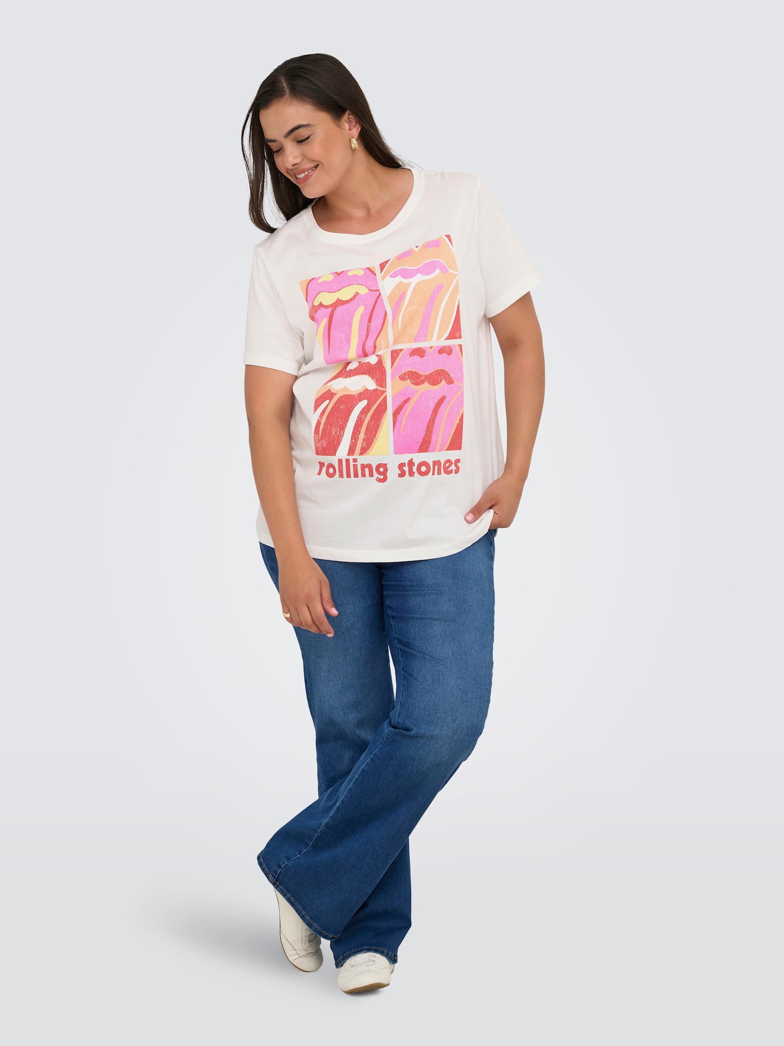 ONLY CARMAKOMA Kurzarmshirt - cloud dancer print:rolling stones squared