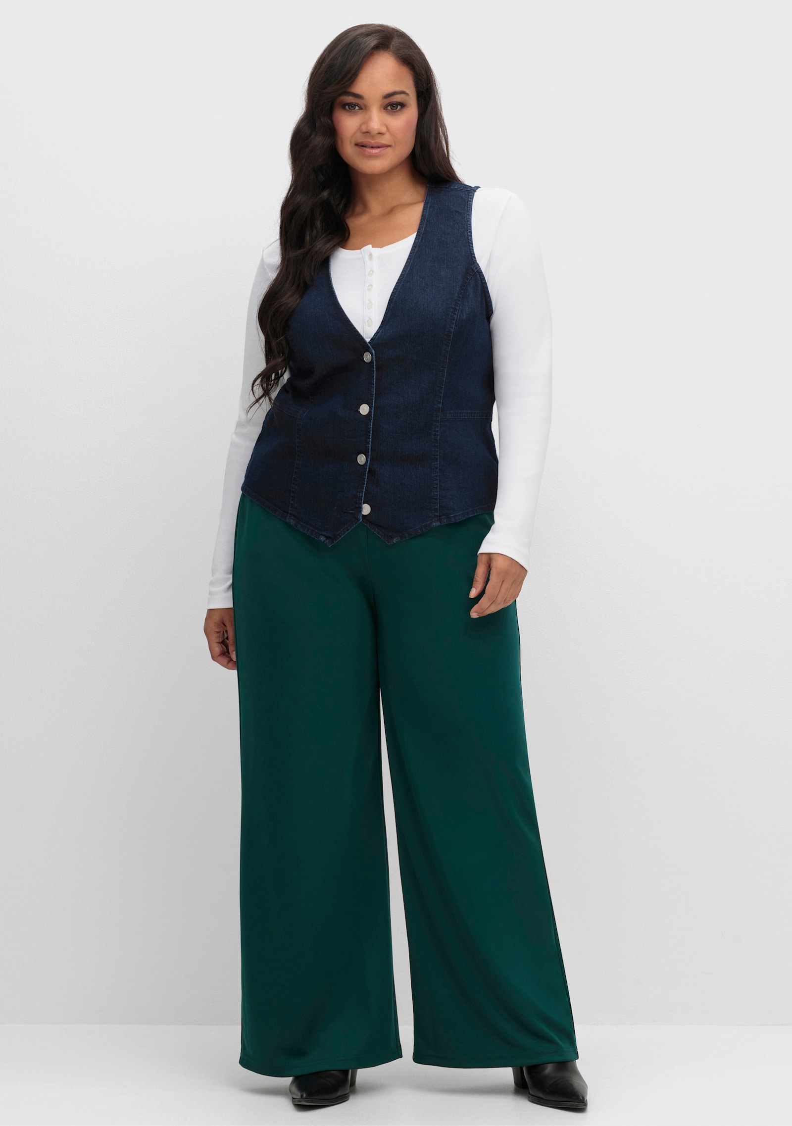 Jeansweste mit spitz zulaufendem Saum vorne - dark blue