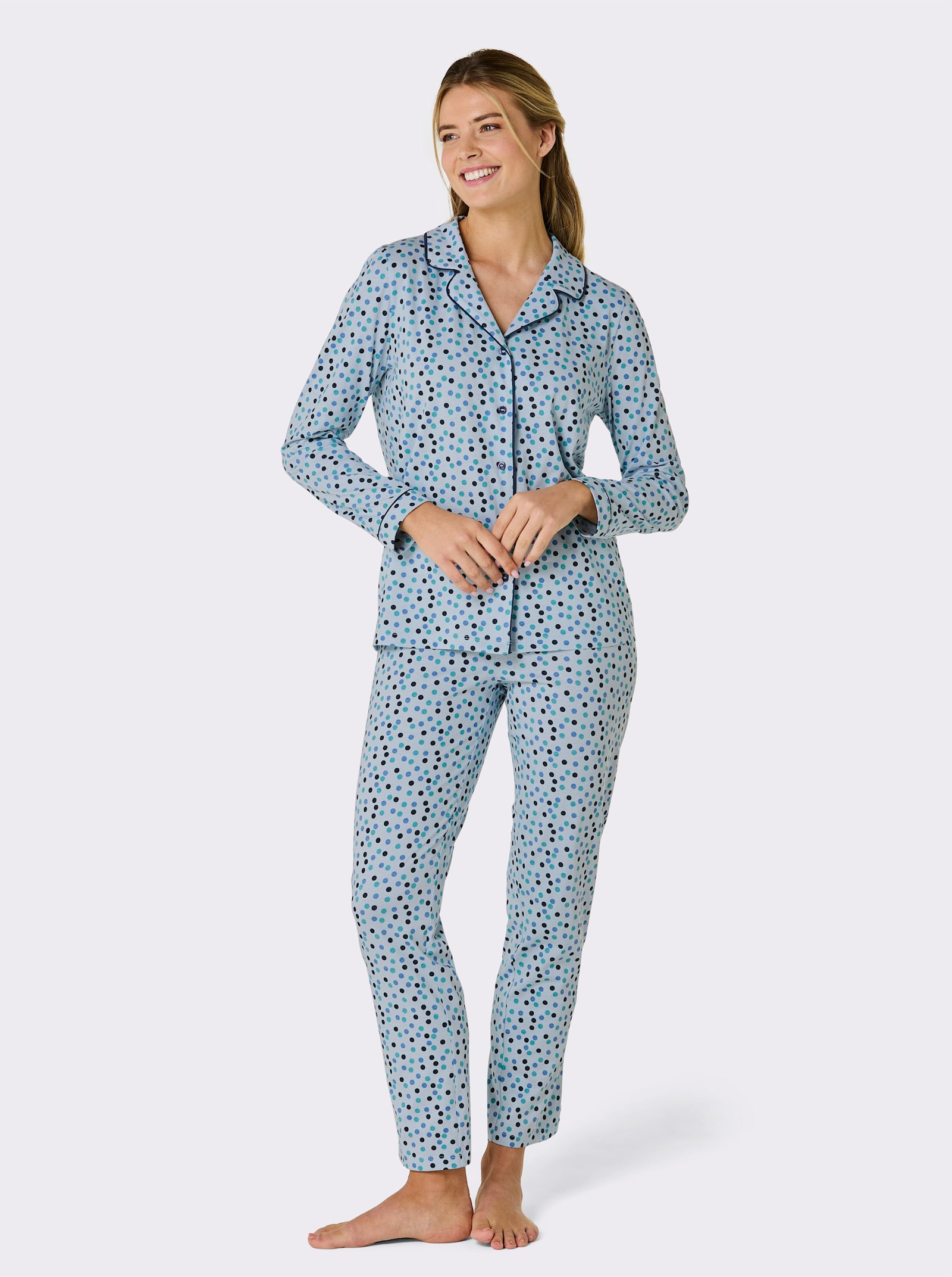 wäschepur Pyjama aus Flanell - hellblau-ozean-getupft