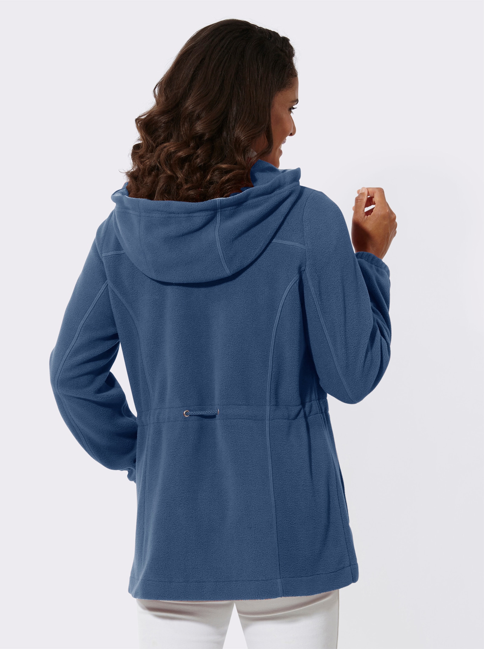 Fleecejack met afneembare capuchon - jeansblauw