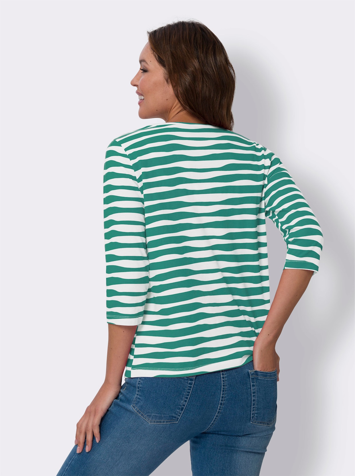 Shirt met 3/4-mouw - groen/wit gestreept