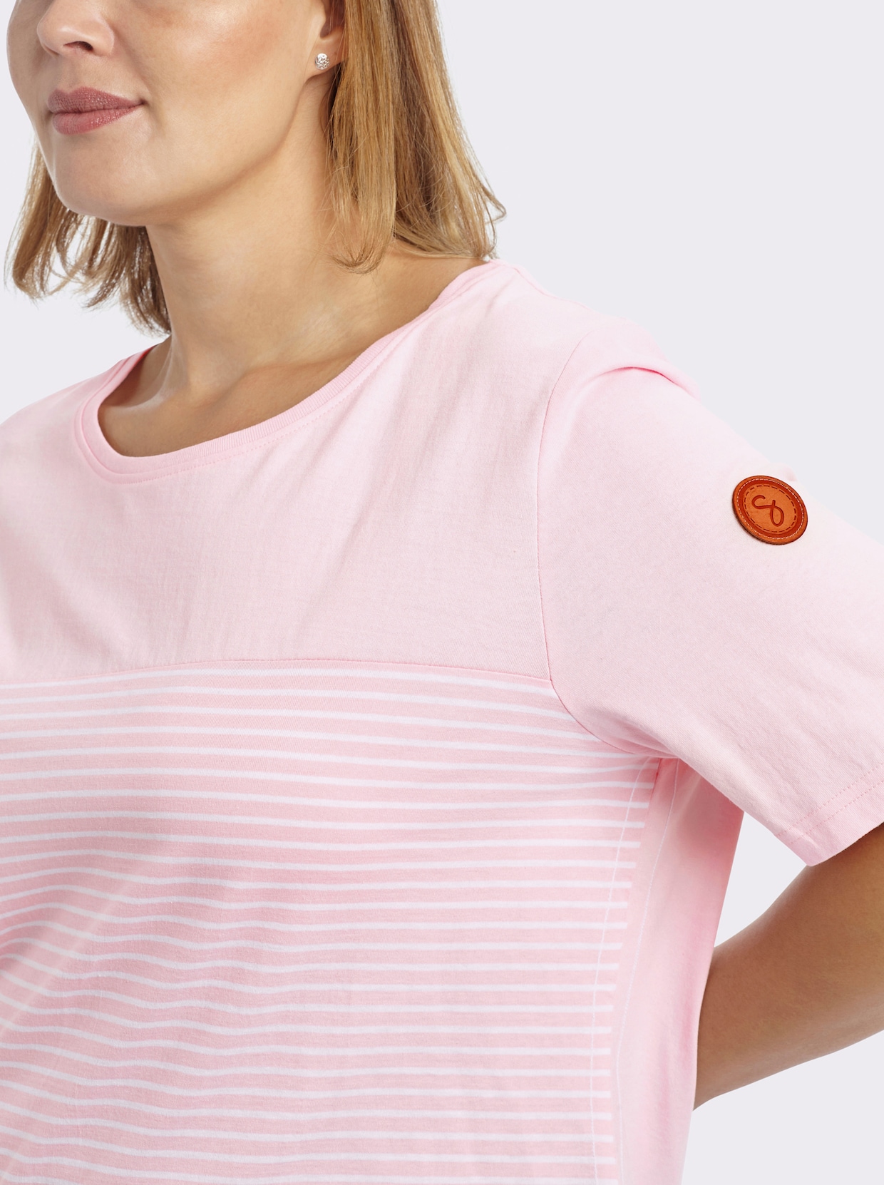 sheego Streifenshirt im figurbetonten Schnitt - hellrosé-weiß-geringelt