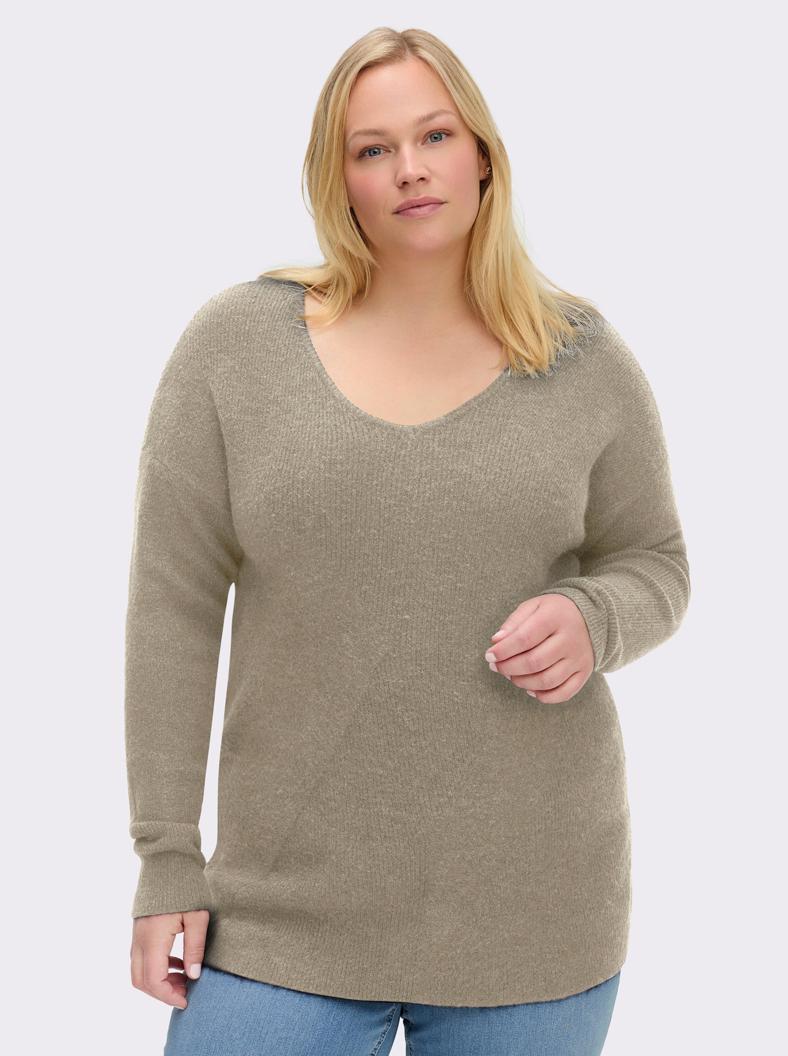 sheego Pullover in Rippstruktur - beige-meliert