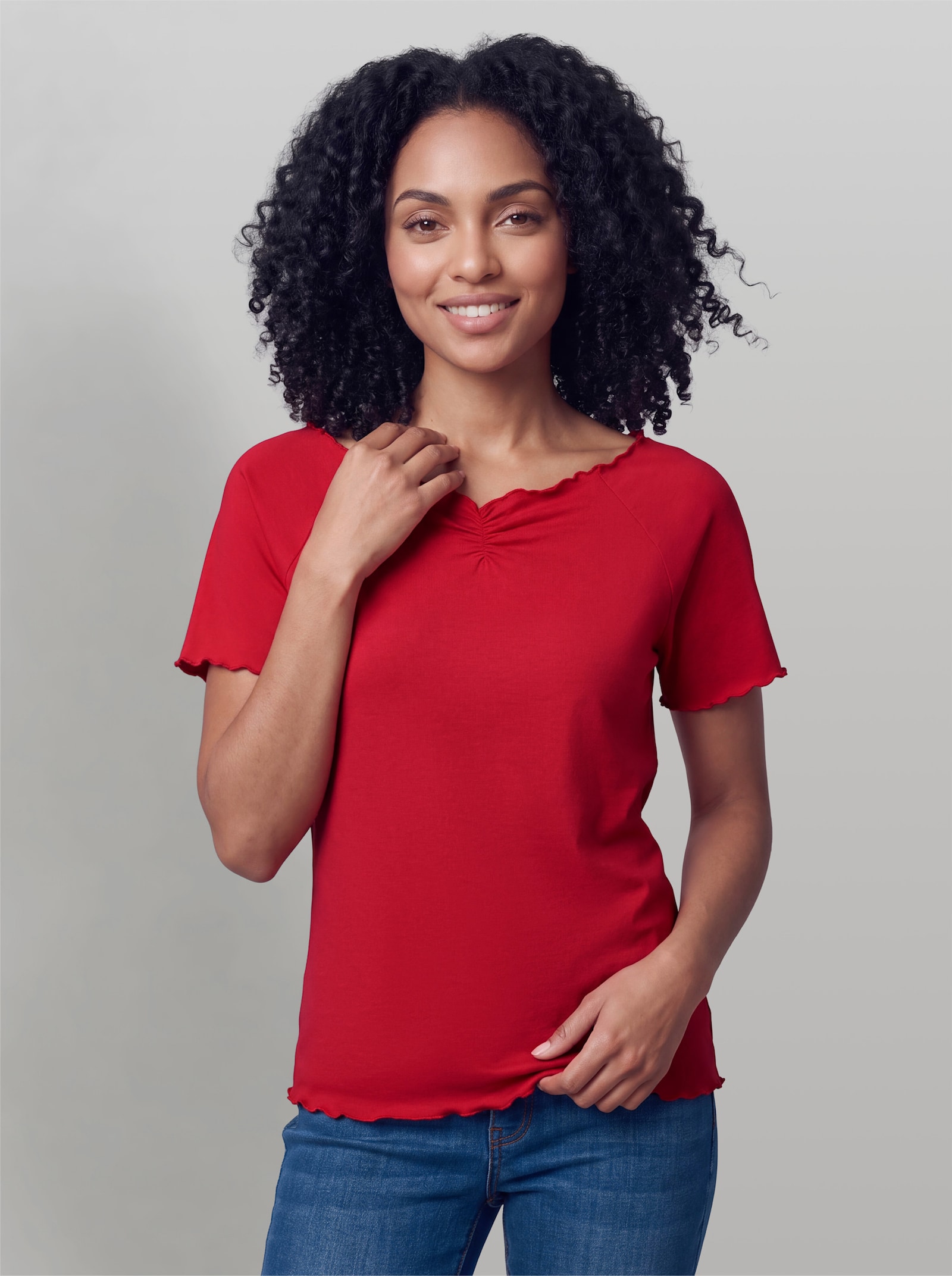heine Kurzarmshirt mit Wellenkanten - erdbeere