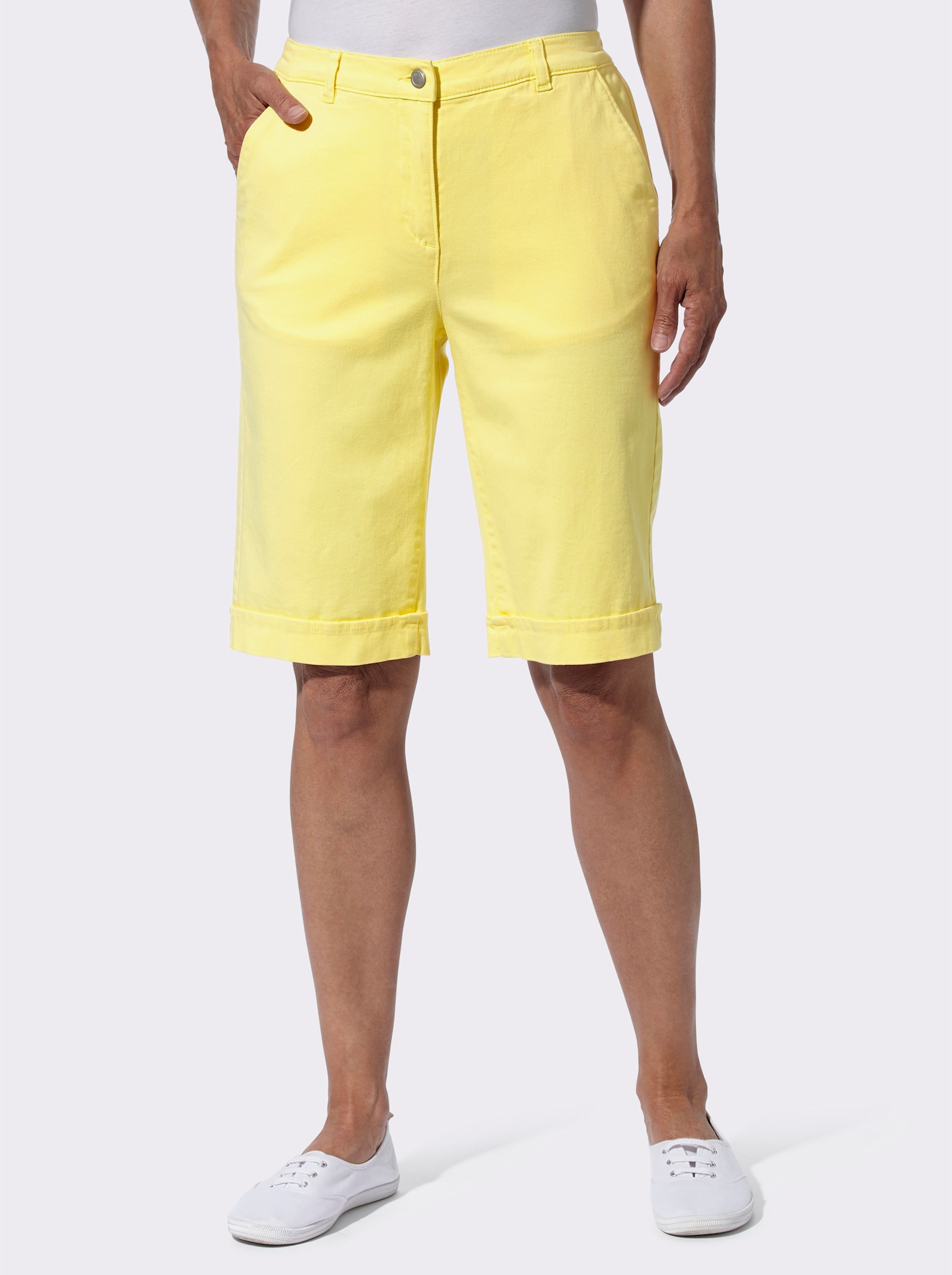 Jeansbermudas mit Dehnbund hinten - zitrone