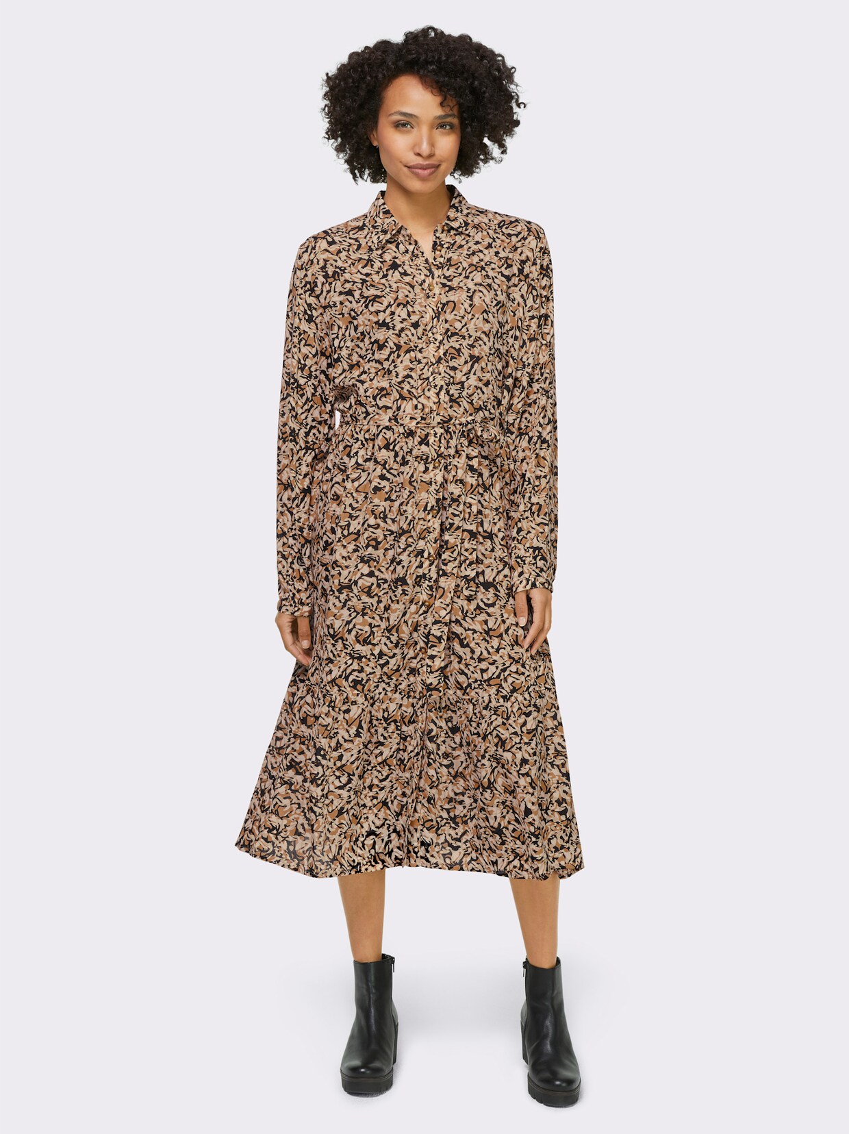 heine Druck-Kleid - schwarz-camel-bedruckt