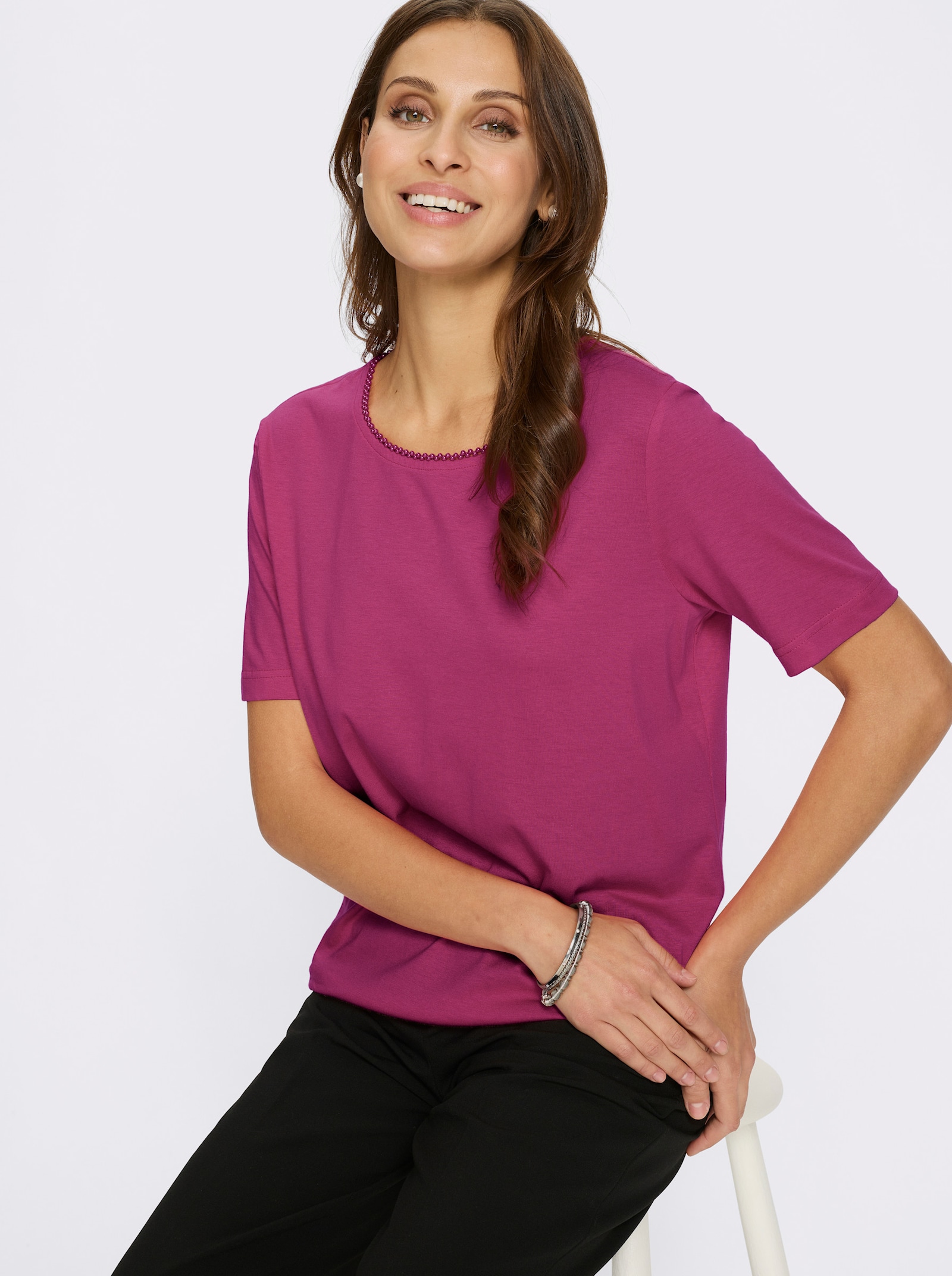 Tričko, kr.ruk., ozd.perly - purpurová