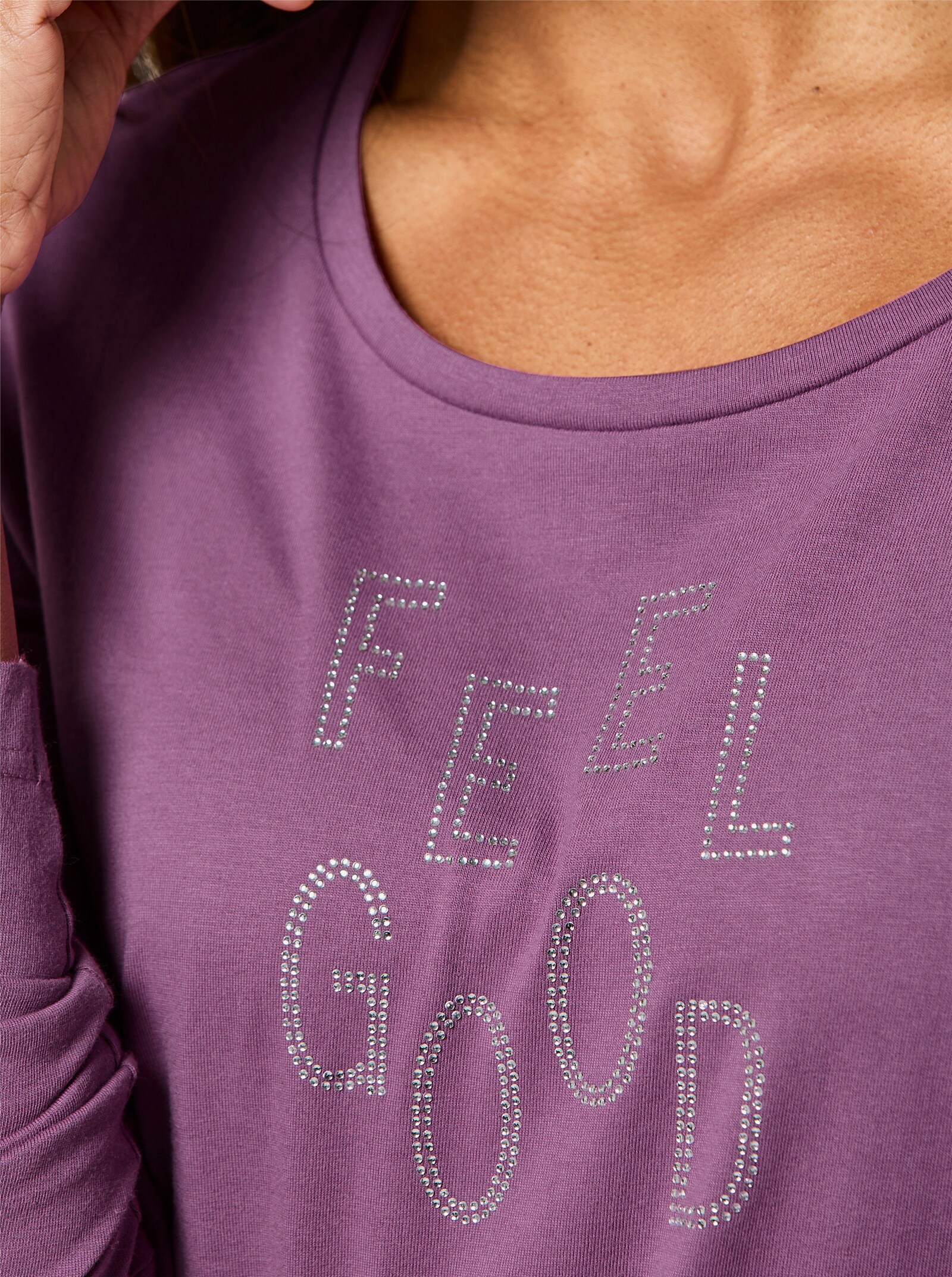 Langarmshirt mit Glitzer-Schriftzug - violett