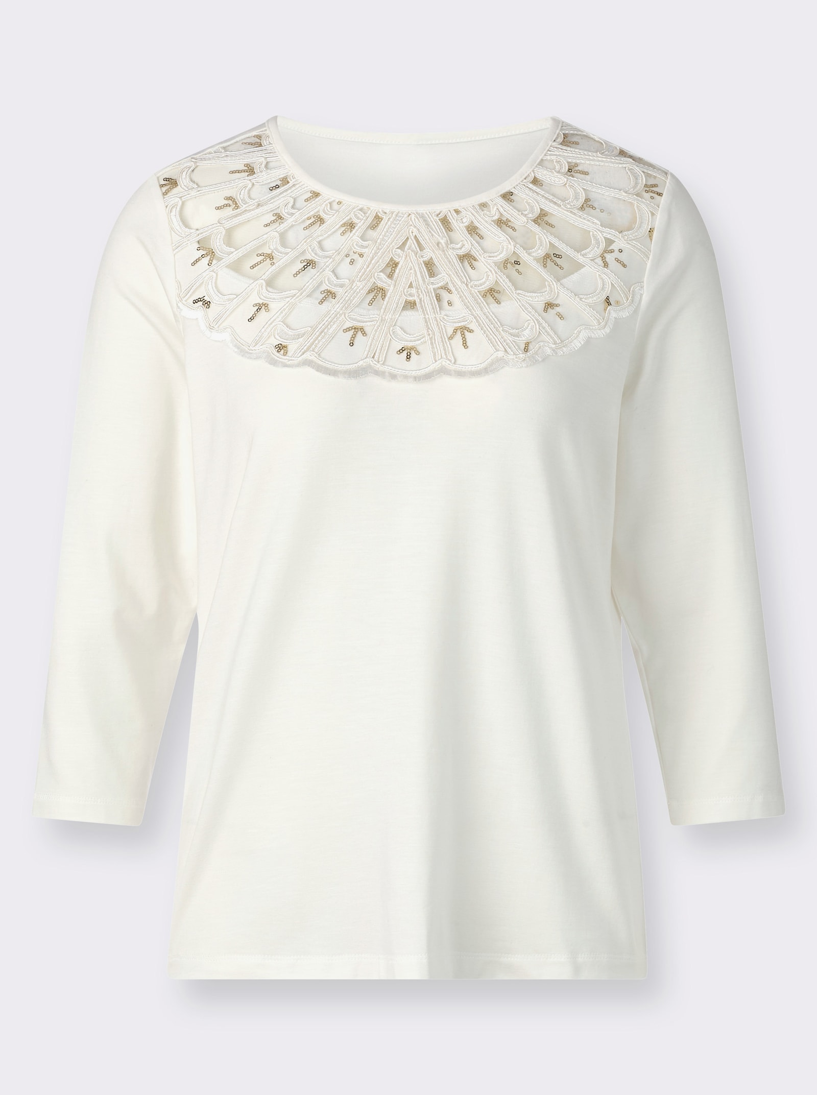 Shirt met 3/4-mouwen en mesh-inzet bij de hals - ecru